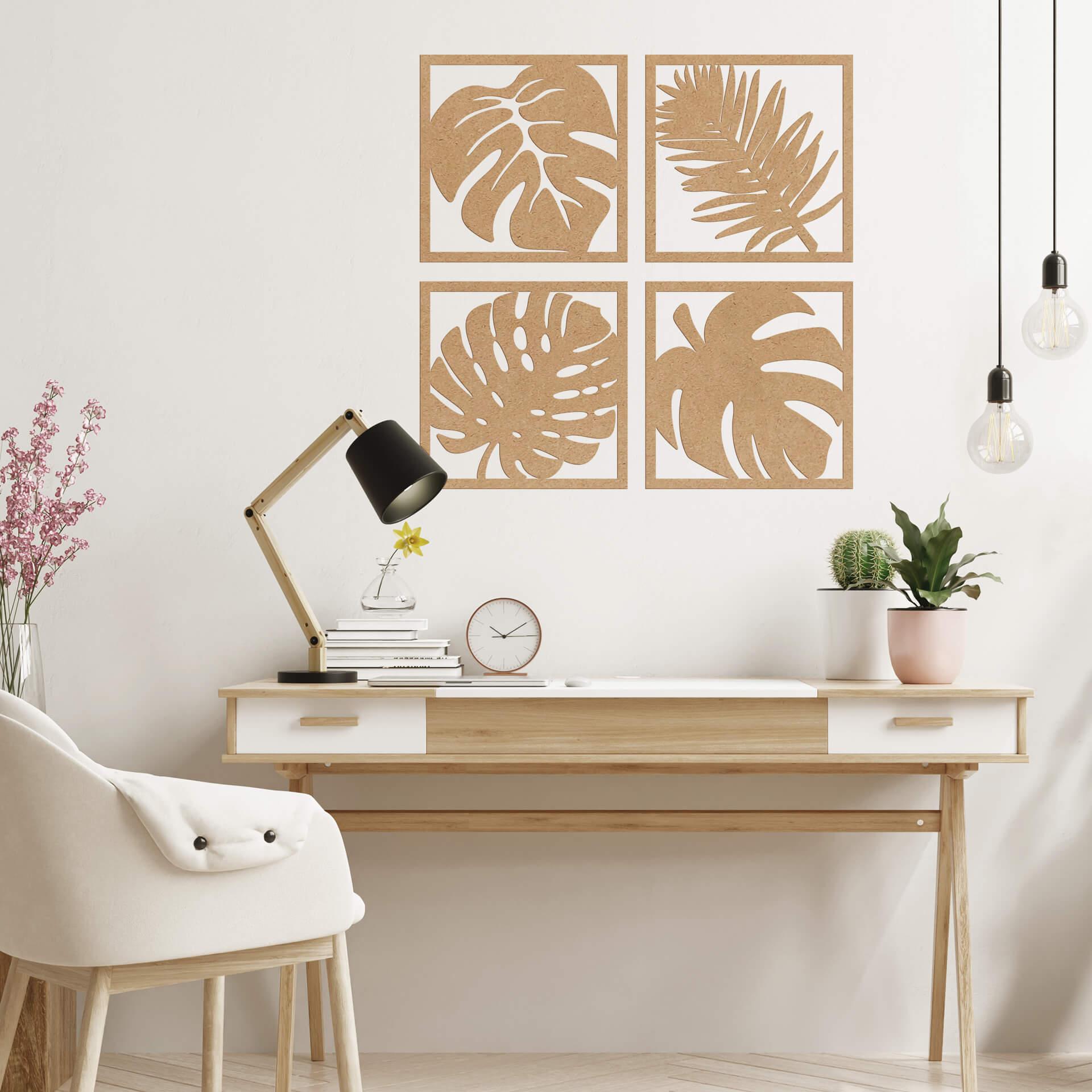 MDF - Decoración en madera naturaleza - Set Tropical Hojas