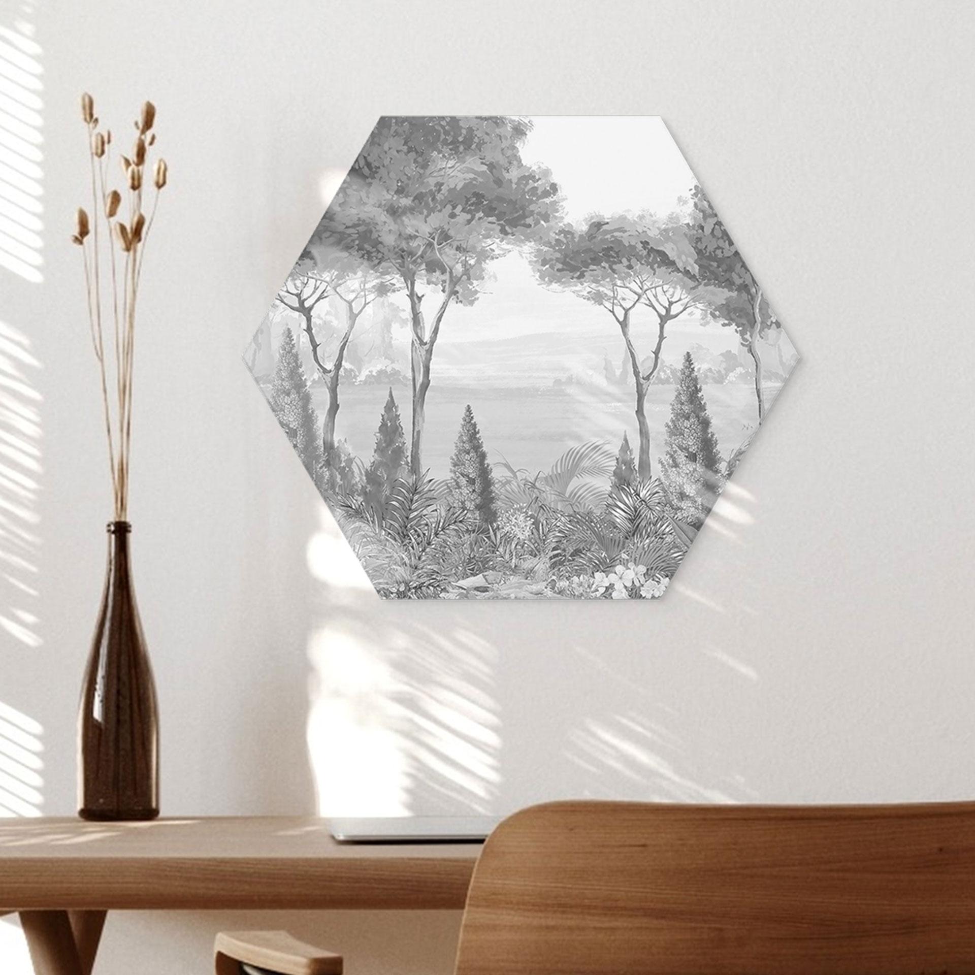 Hexagon Wandbild Idyllische Pflanzenlandschaft - Ms Tiff - Alu-Dibond