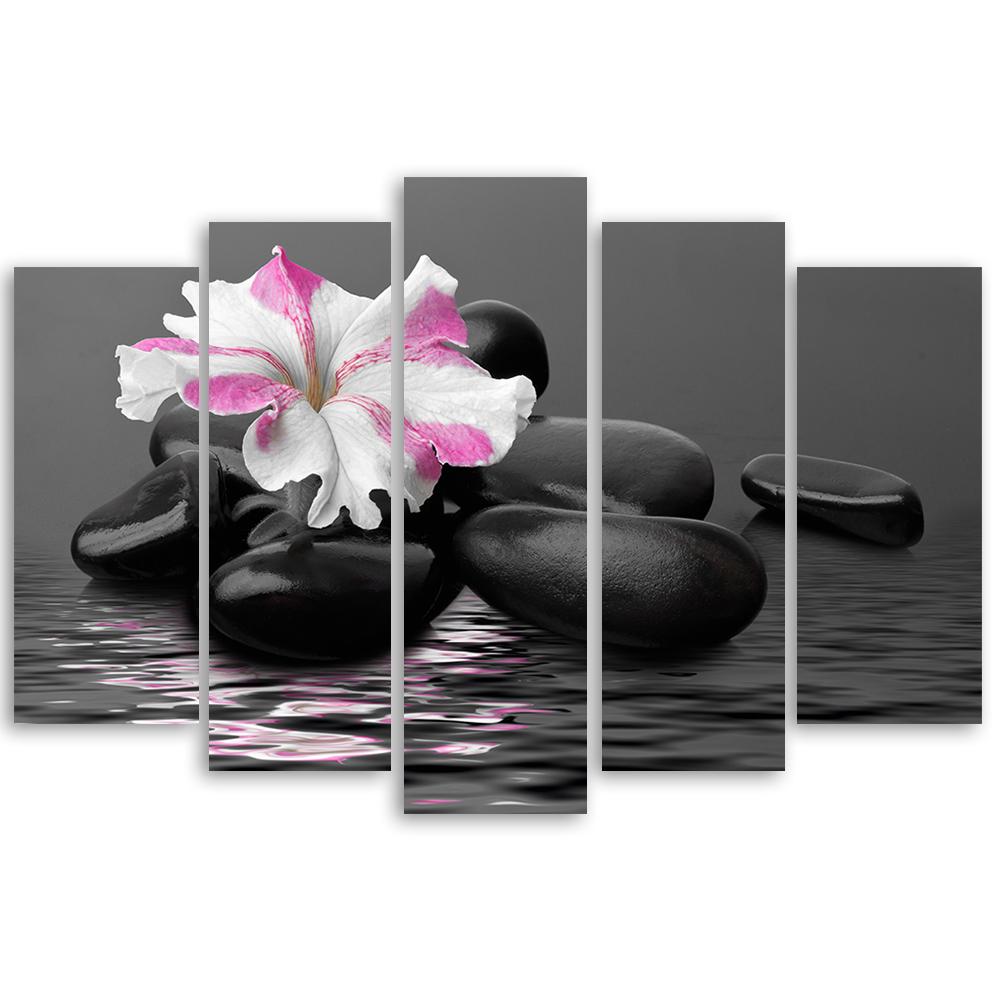 5 stykke lærredsprint Stones Pink Flower Zen