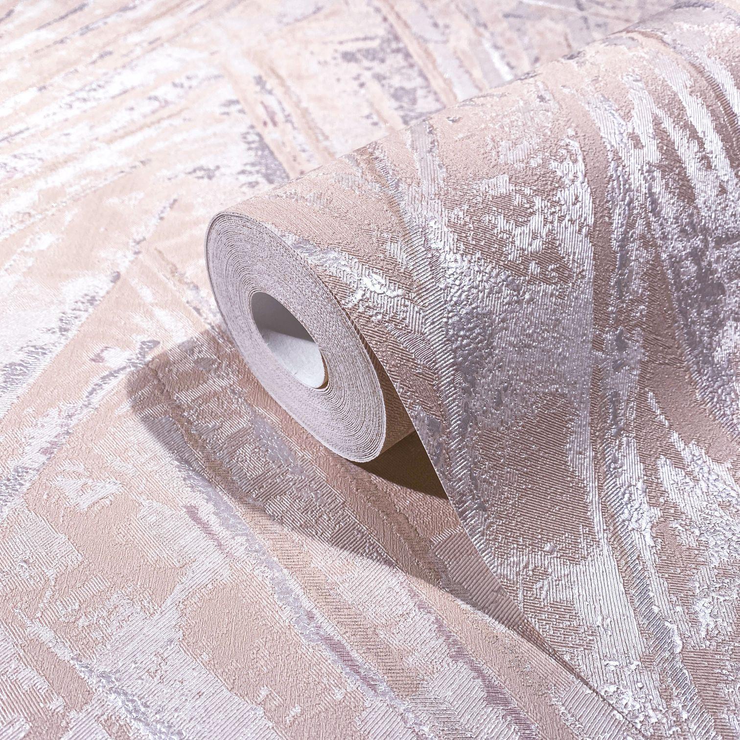 Ikke-vævet tapet med glans og vifteudseende beige, rød struktur