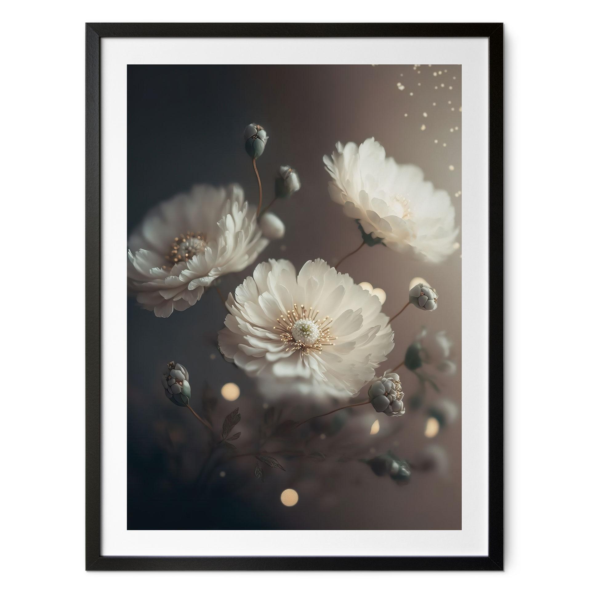 Plakat med hvide blomster med guldstøv - Treechild