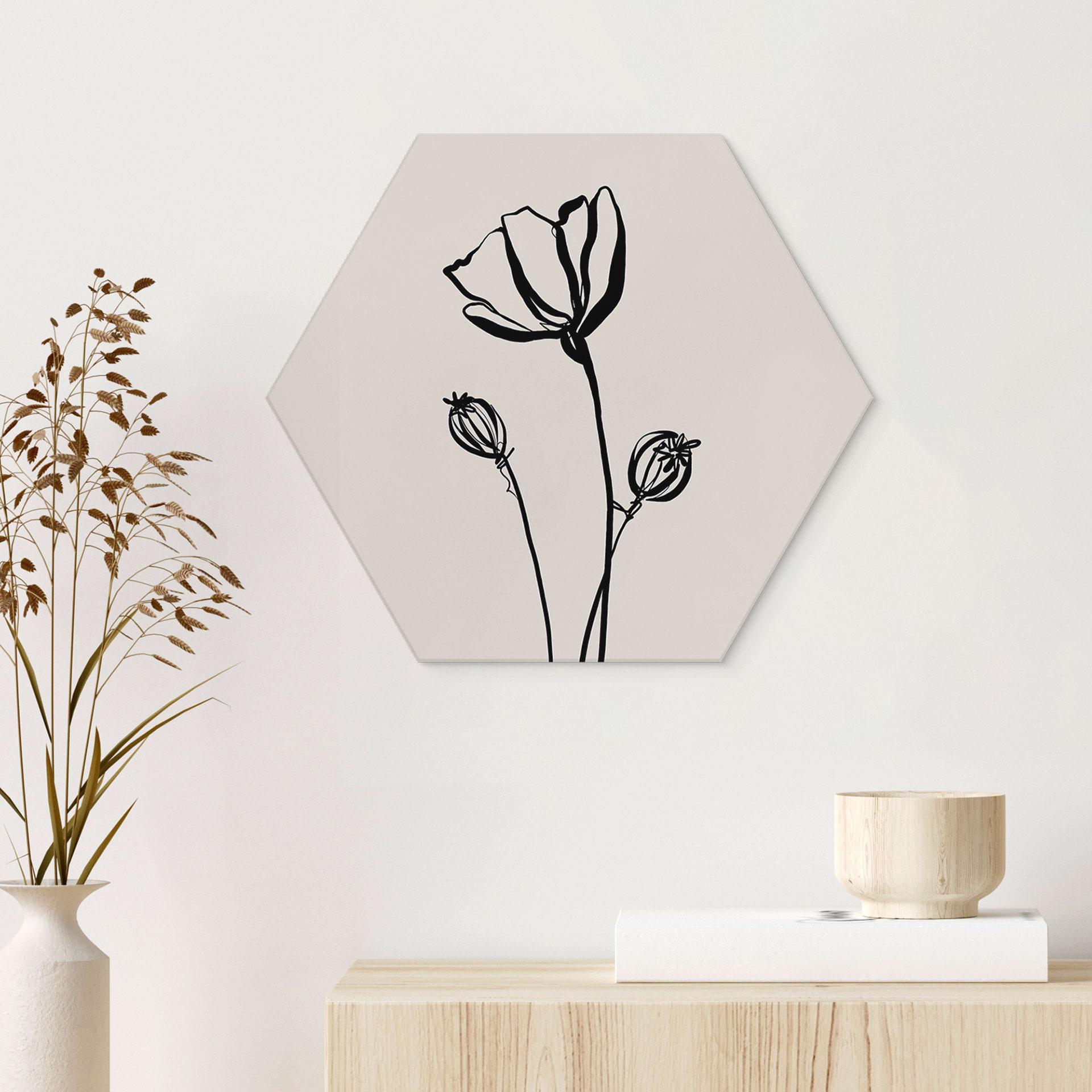 Sekskantet Billede Line Art Poppy - Cats & Dotz - aluminium dibond