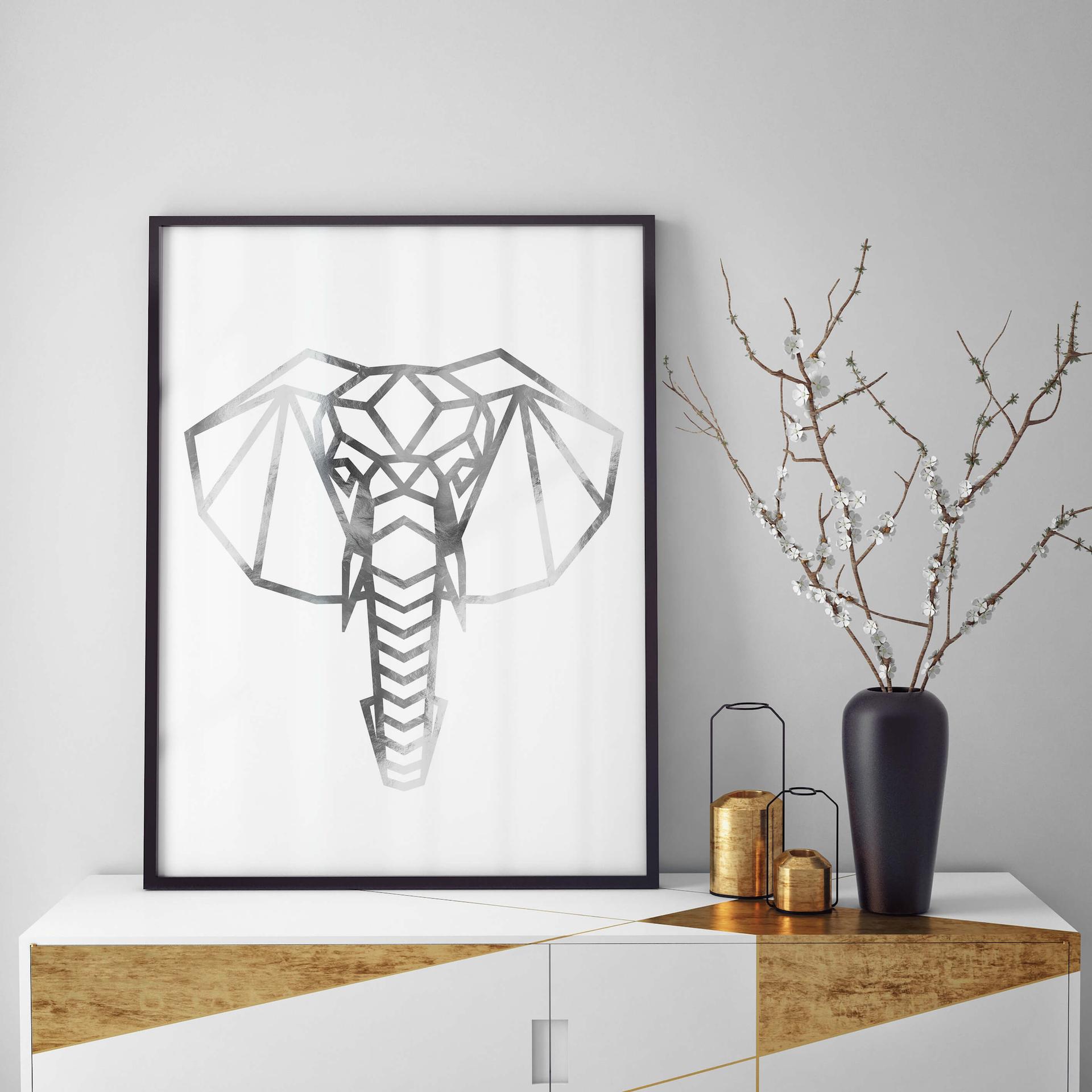 Plakat - Origami Elefanthoved - Sølvoptik
