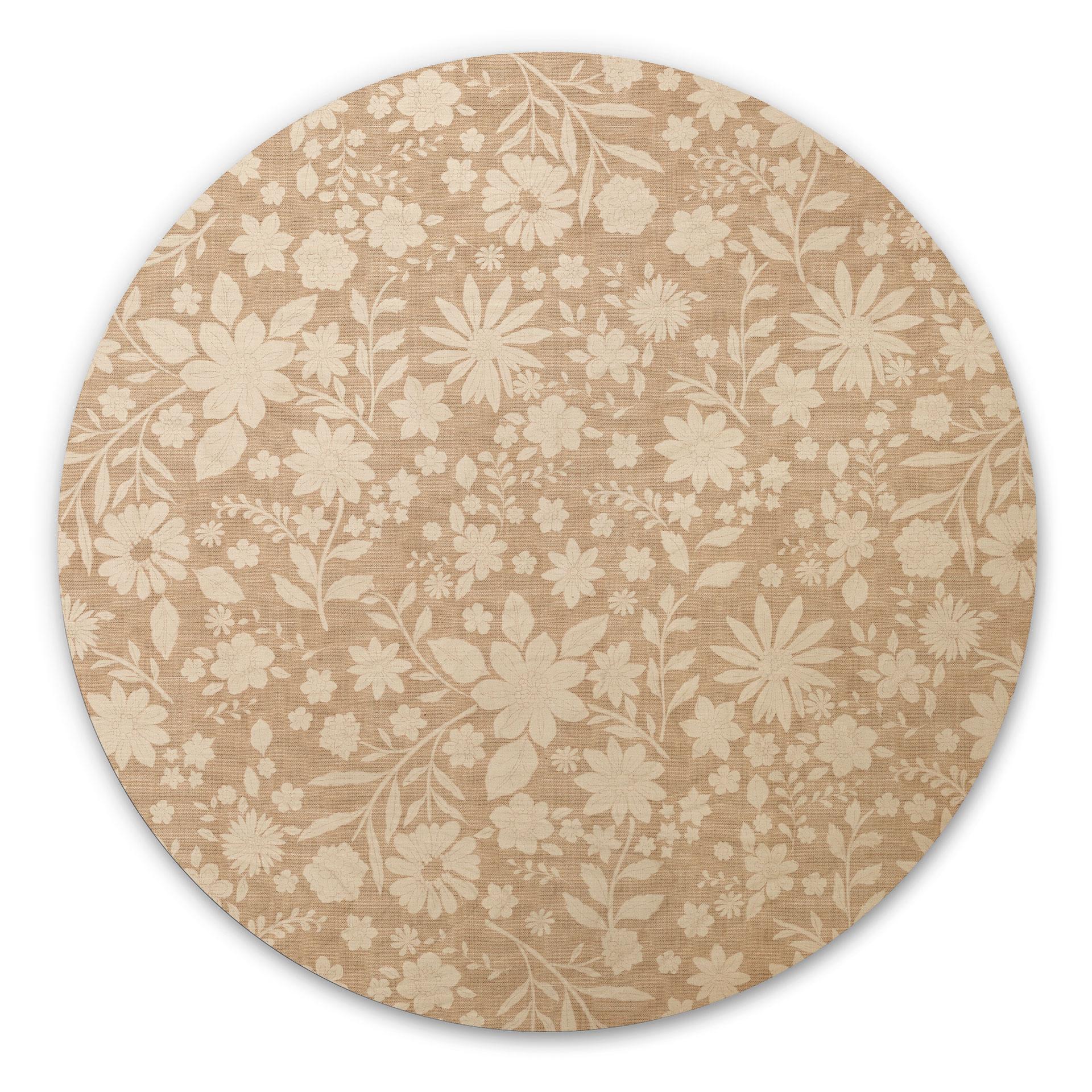 Billede af træ vintage blomster i linnedlook - Bloomery Decor - Round