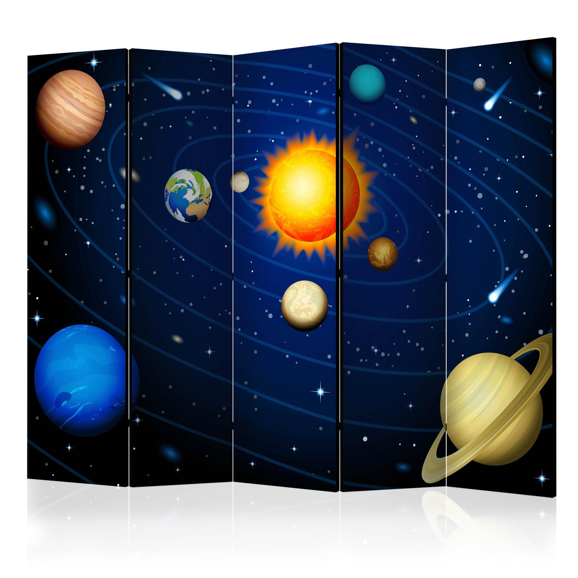 Screen room divider - Solsystem , 5-delt - 225x172 cm