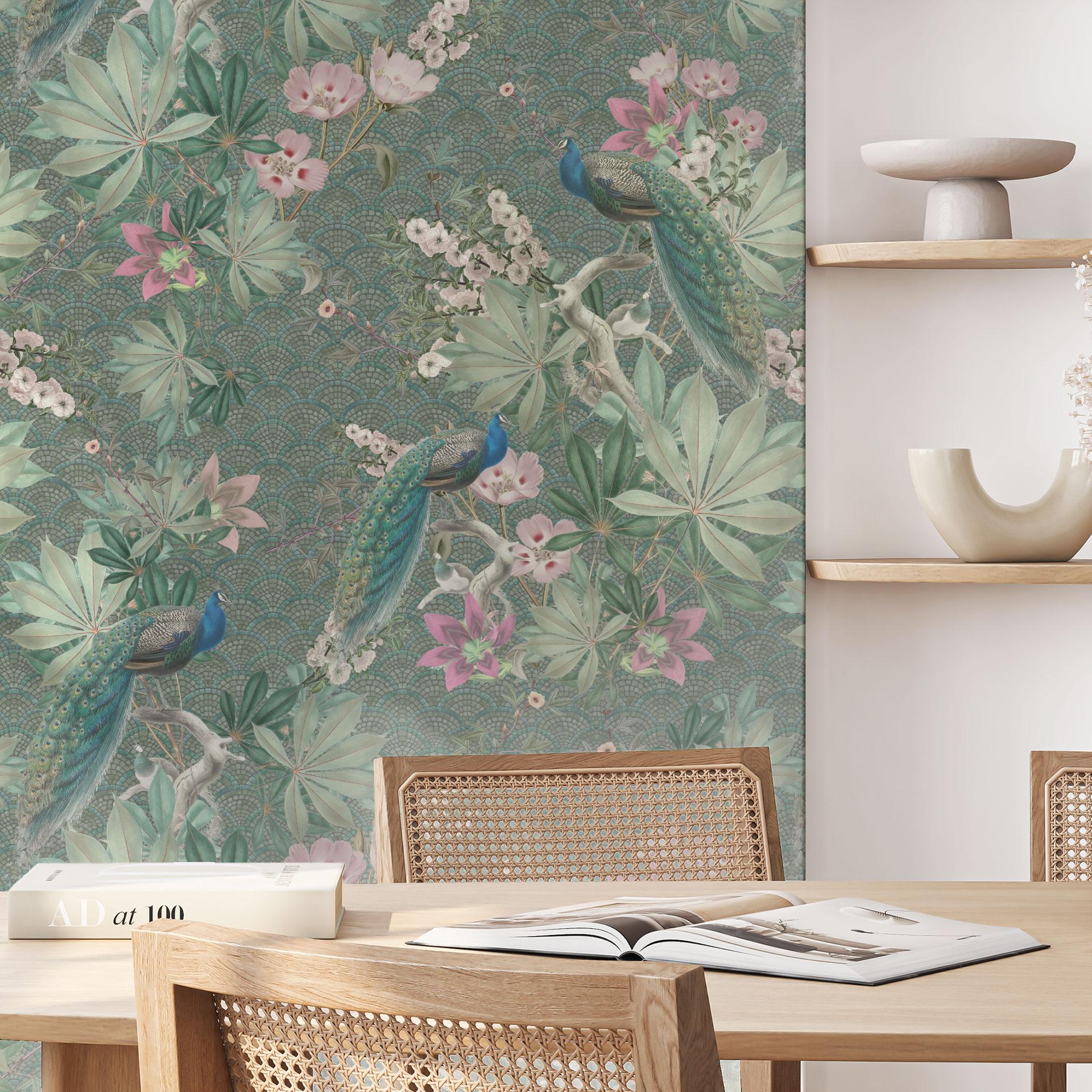 Patroonbehang in tropische tuin op mozaïek - Bloomery Decor