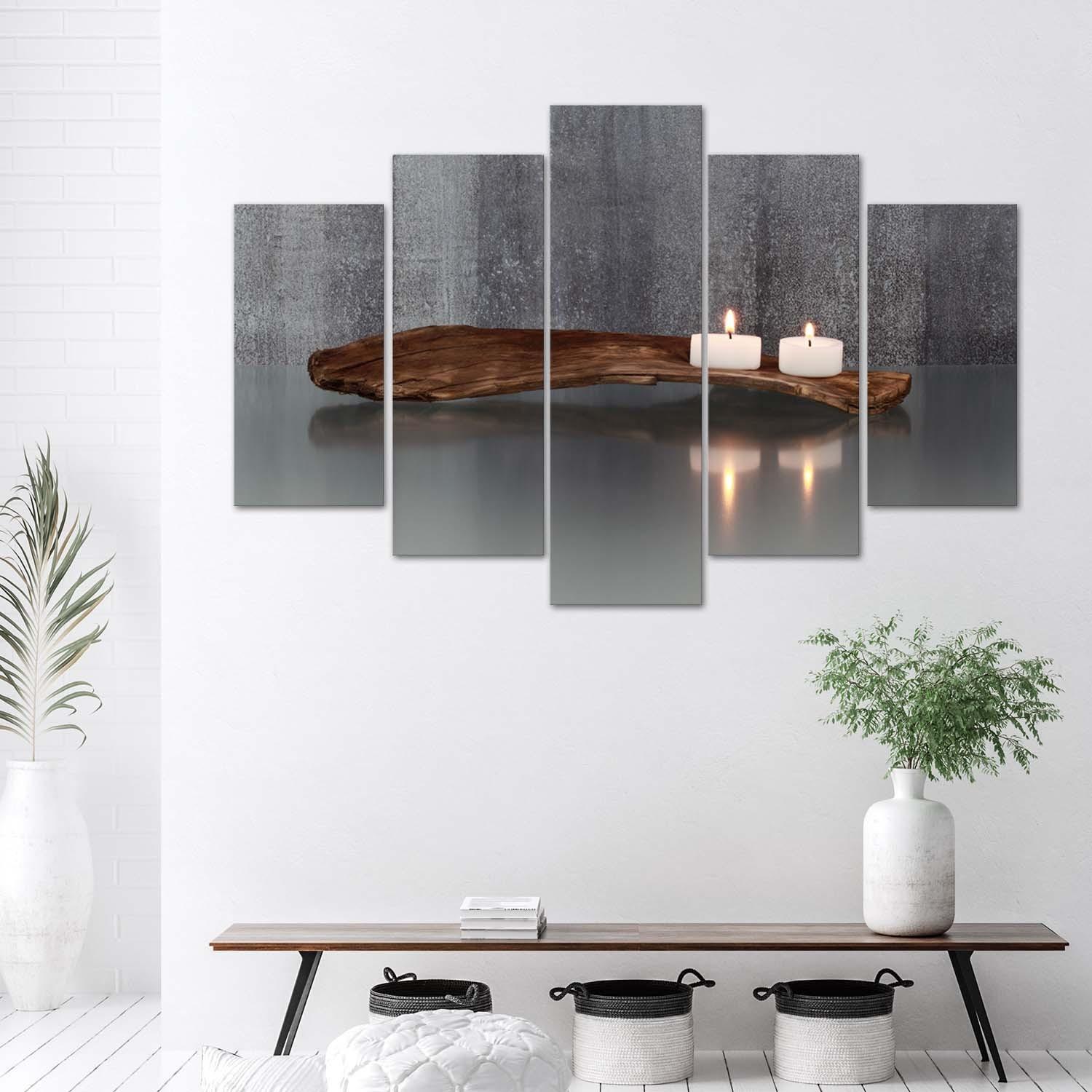 5 stykke lærredsprint, Zen Spa Candle Wood