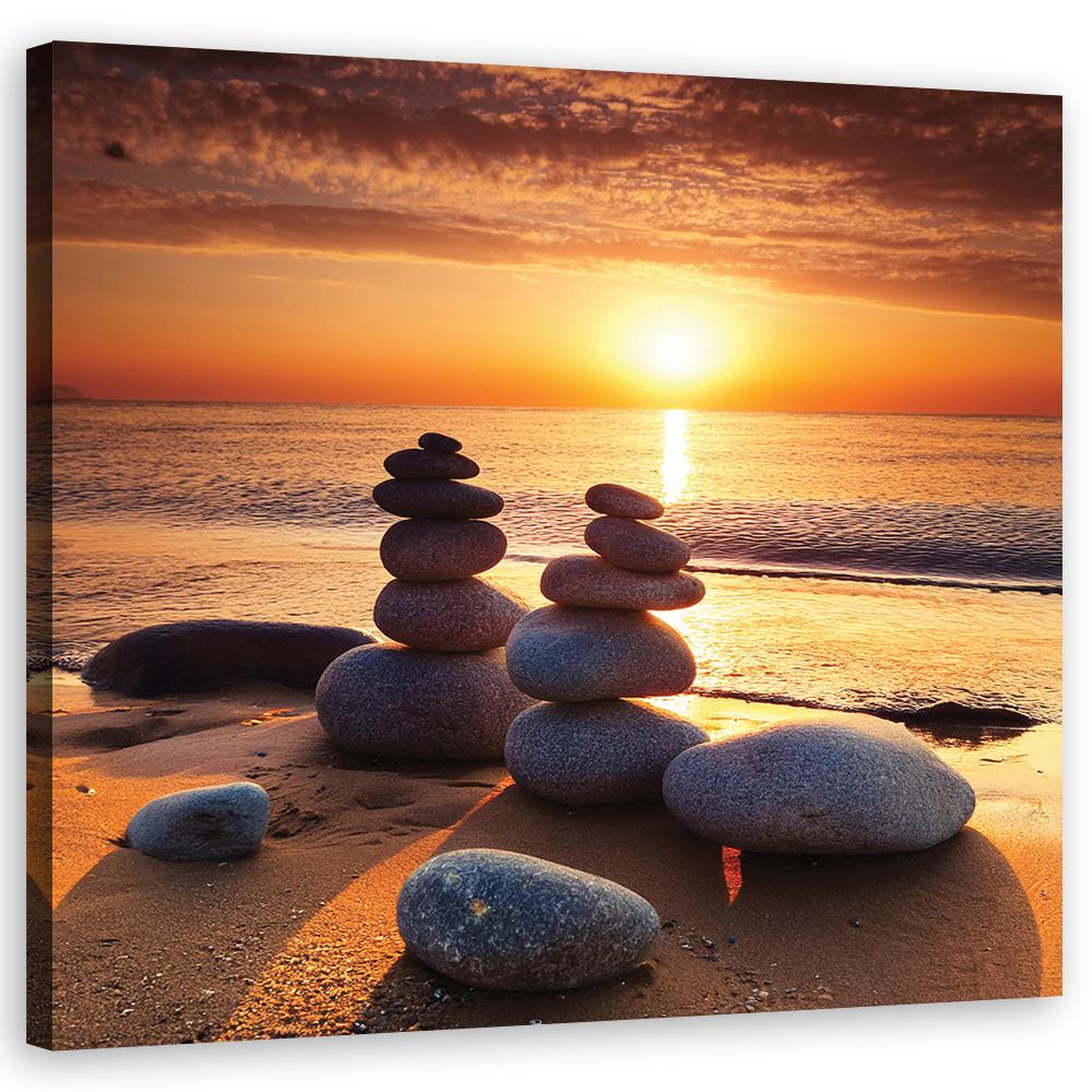 Leinwandbild Sonnenuntergang Zen-Steine