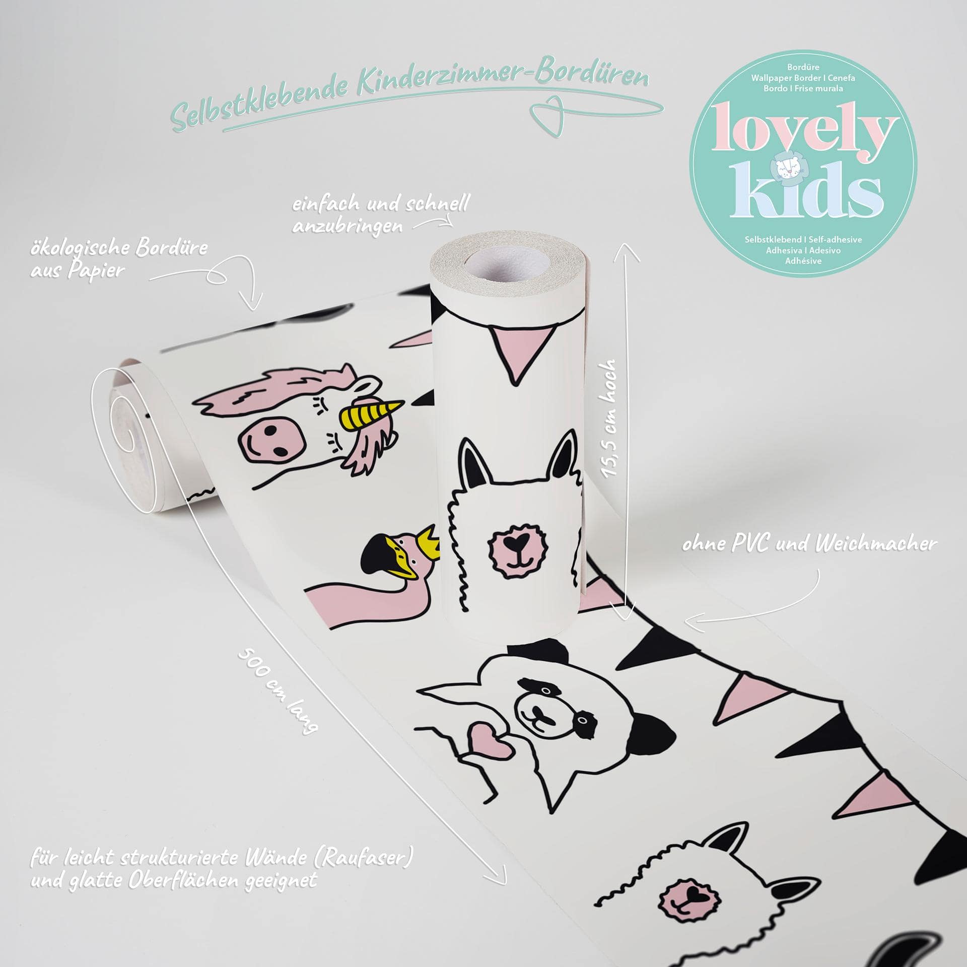 A.S. Création Lovely Kids Frise autocollante enfant - Rosé, Blanc