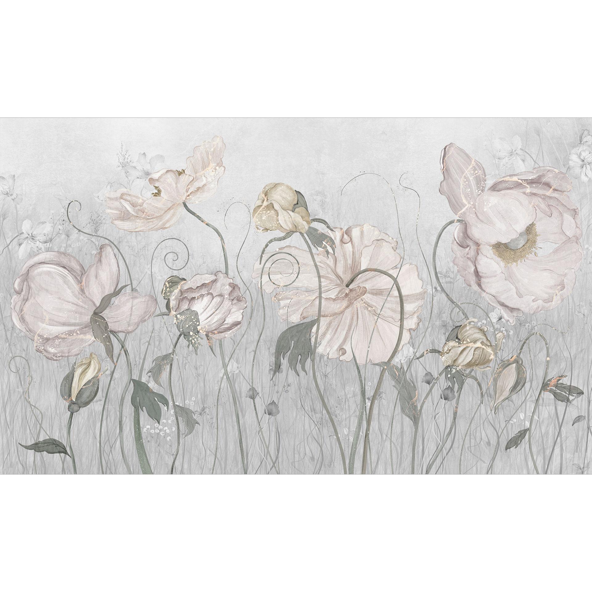 Fototapete Blumen im Vintage Stil in Grau | Florale Blumentapete - Ms Tiff