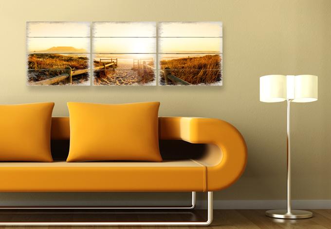 Holzbild-Set Sunset at the Beach (3-teilig)