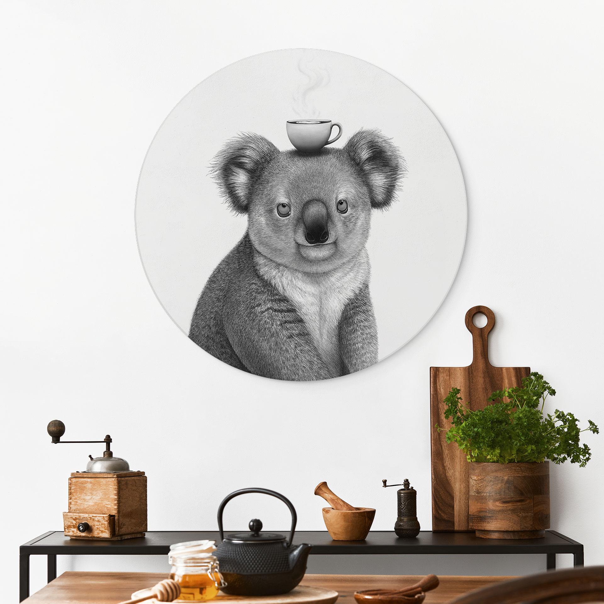 Billede Koala med kaffe - Korenkova - Alu-Dibond Rund