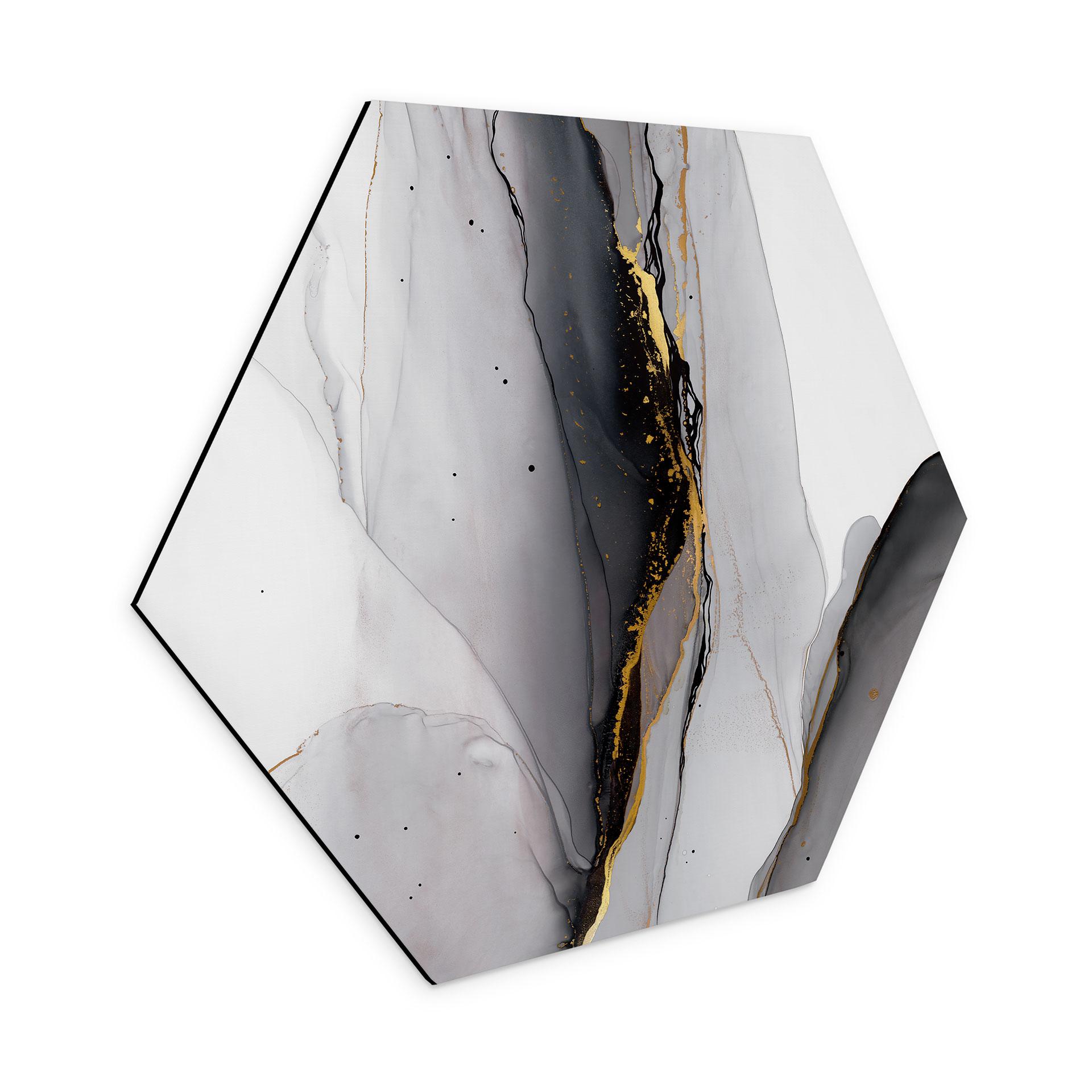 Wanddecoratie abstracte compositie in goud en grijs - Shelest - Alu-Dibond