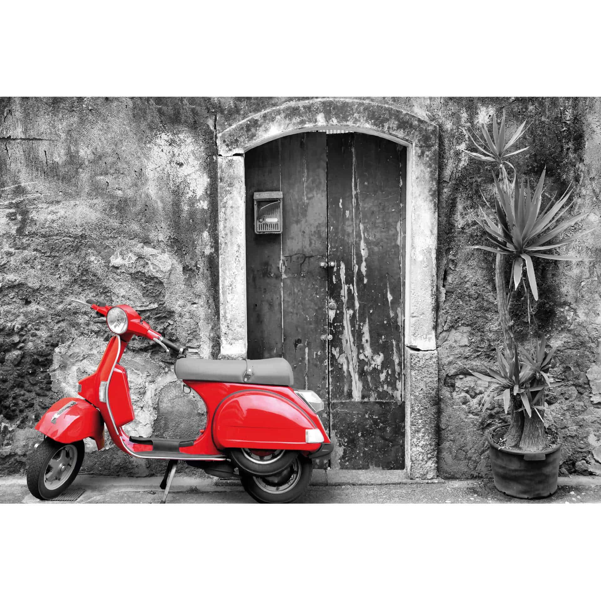 Fotobehang Rode Scooter - zwart wit