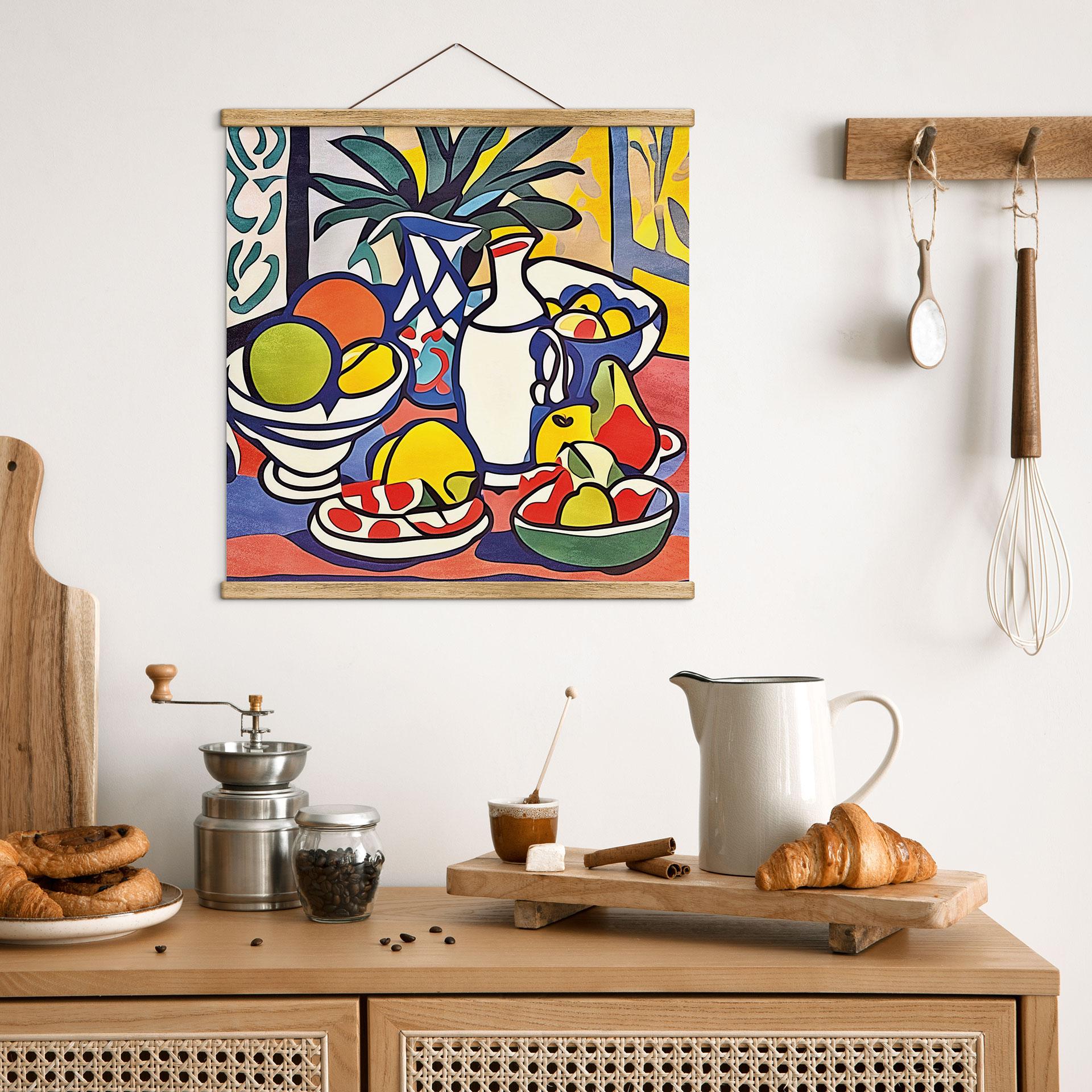 Tekstil plakat Mælk og frugt - Inspireret af Matisse - Zamart