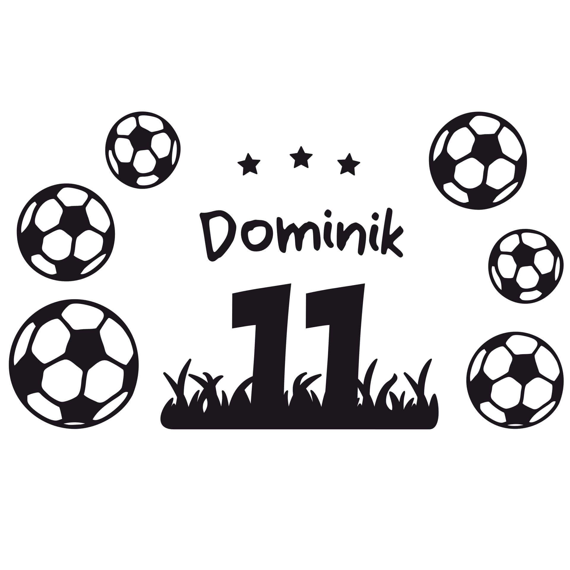 Muursticker Naam + Voetballen en Rugnummer 11