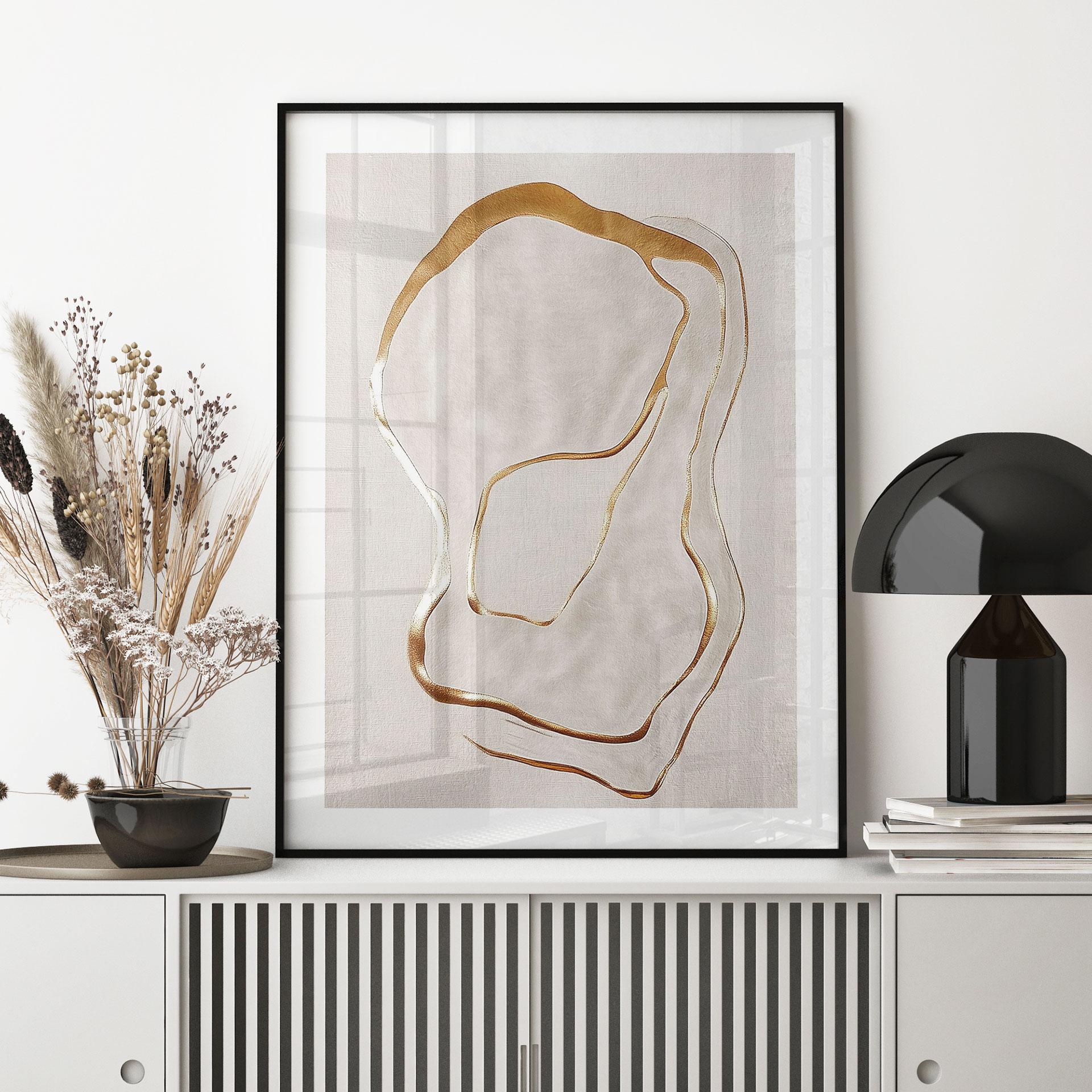 Abstrakt line art plakat i guld og beige - Alma