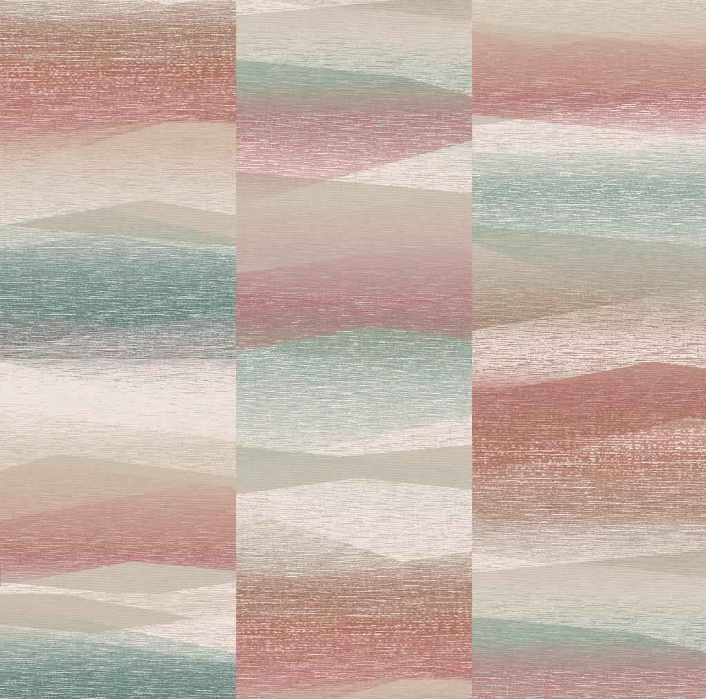 Non-woven tapet med grafisk motiv i beige, grøn grafik