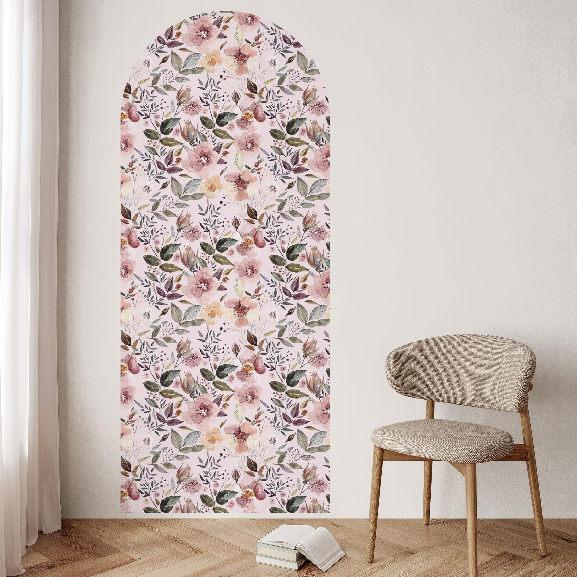 Wallsticker rundbue vægpanel blomster i akvarel - UN Design - smal