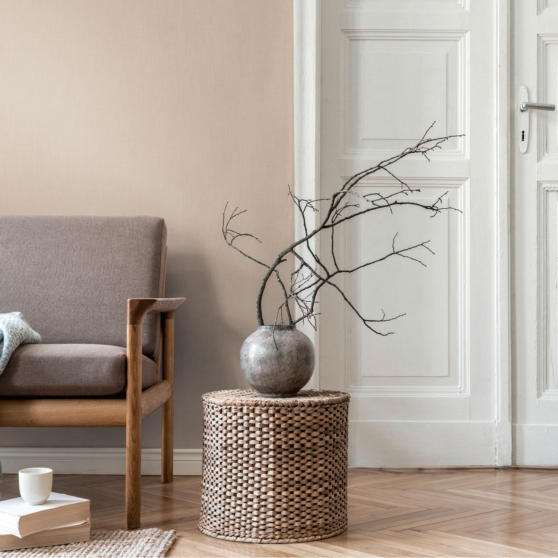 Enkelt tapet hørlook creme beige - Ikke-vævet tapet ensfarvet struktureret mat