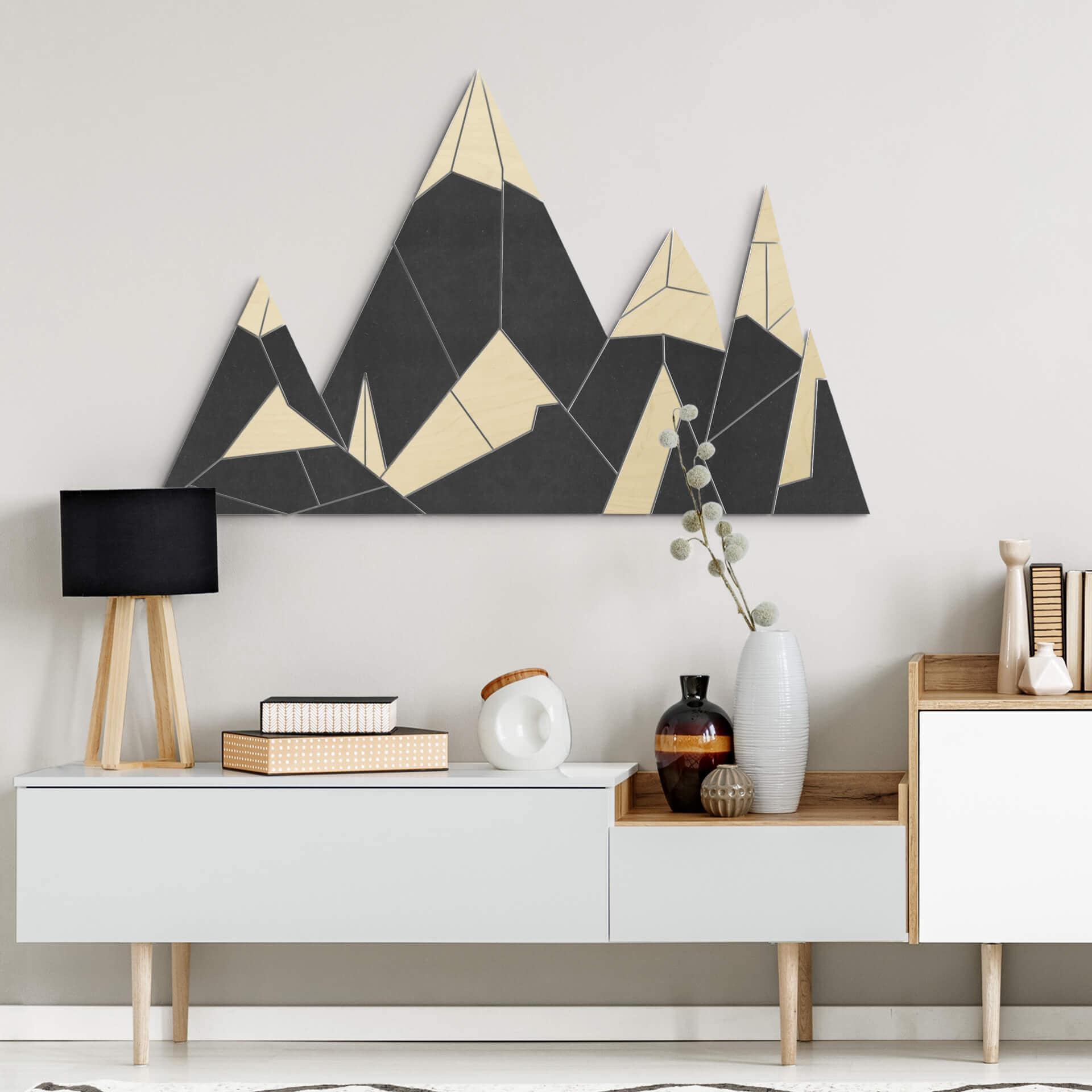 puzzle decorativo 3D de madera con paisaje montañoso