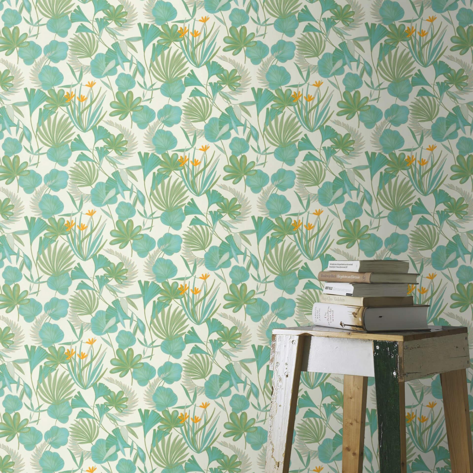 Papier peint intissé Rasch, papier peint à motifs Salsa turquoise pastel