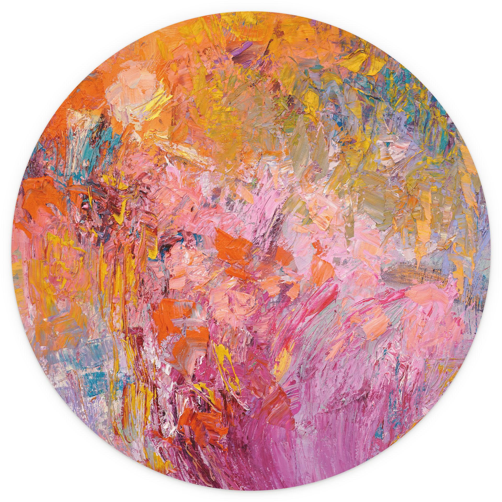 Abstracte kleurrijke rozentuin Fotobehang - Fagan - Rond - vliesbehang/zelfklevend vliesbehang