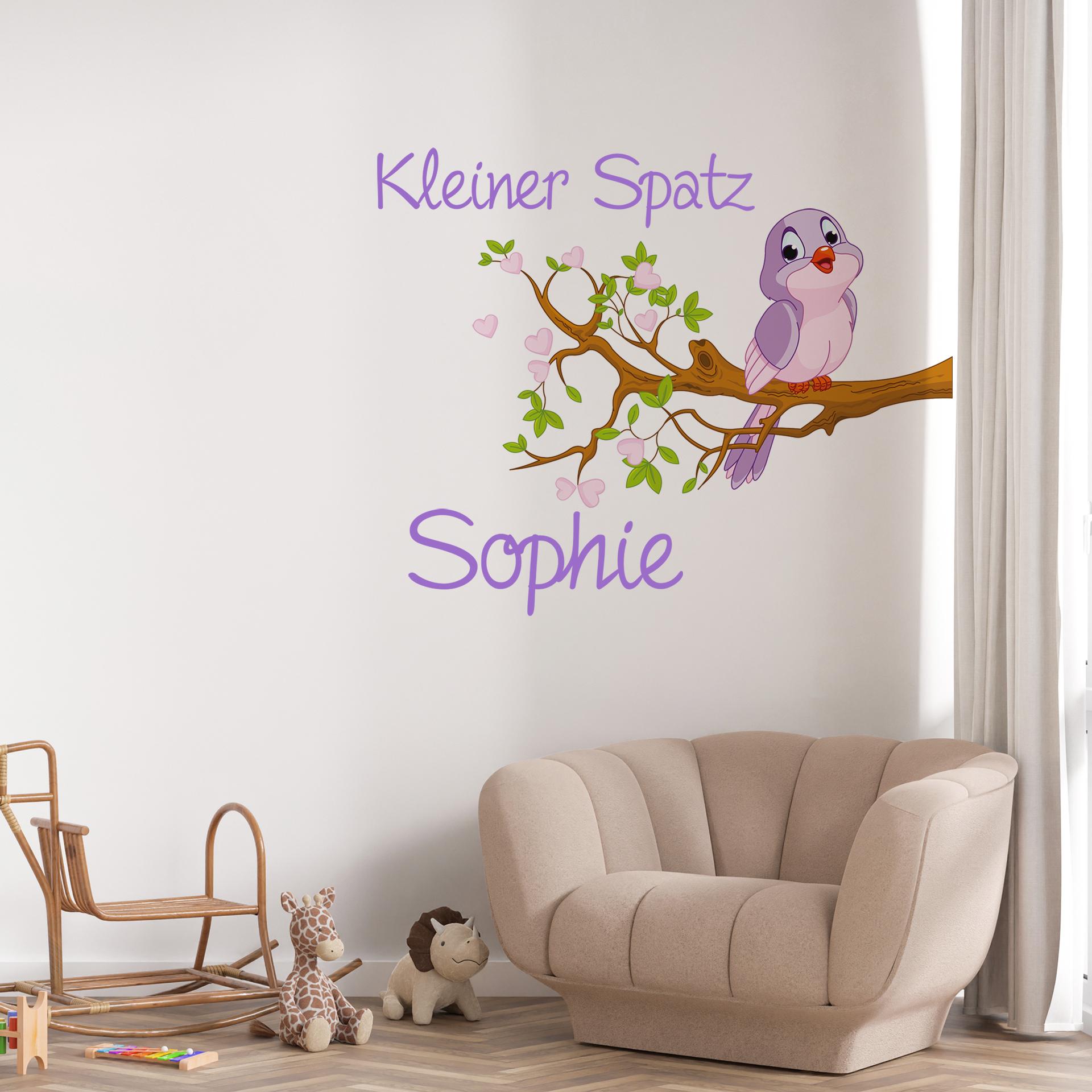 Wandtattoo + Name - Kleiner Spatz