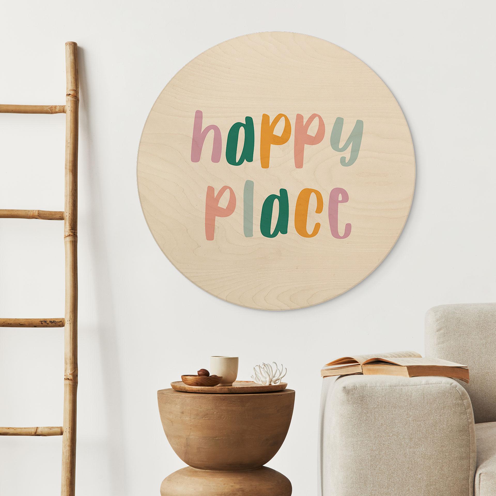 Billede af træ Happy place - Rund