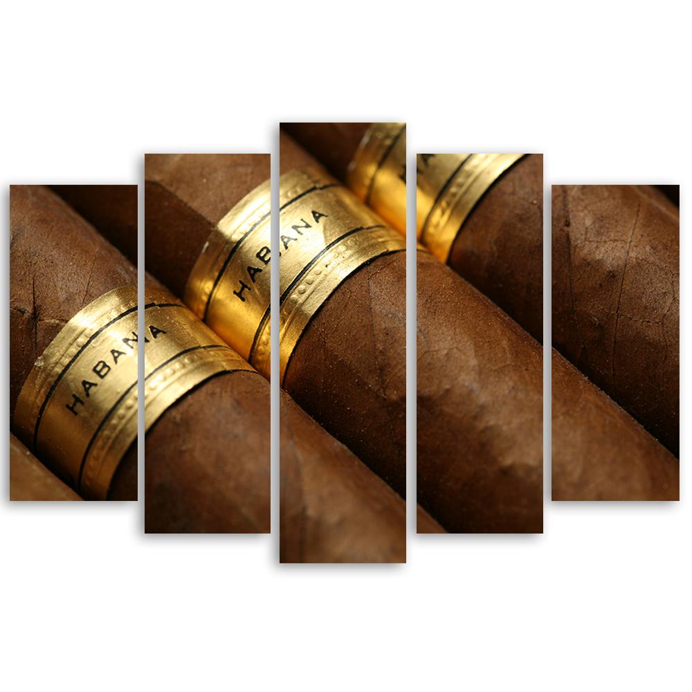 5 stykke lærredstryk, cubansk cigar