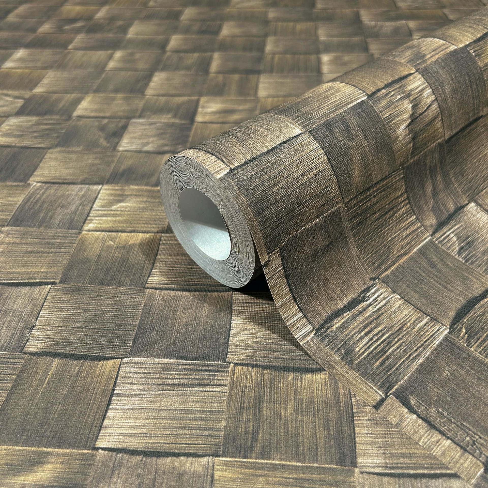 non-woven tapet i 3D vævet look træ brun 3D look