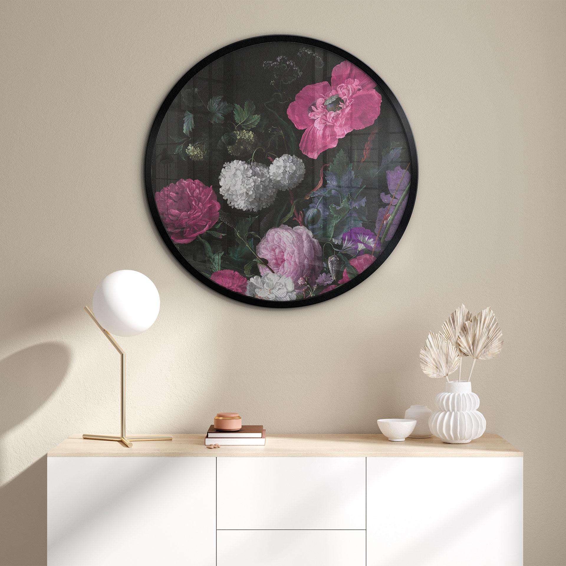 Blomsterbuket på plakat i Mignon-stil - blomsterdekoration - rund