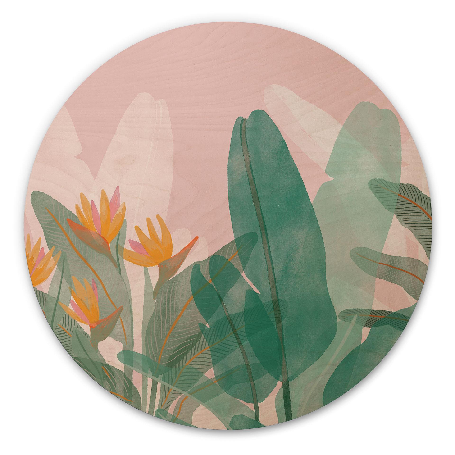 Billede af træ botanisk illustration i grøn og pink - Goed Blauw - Round