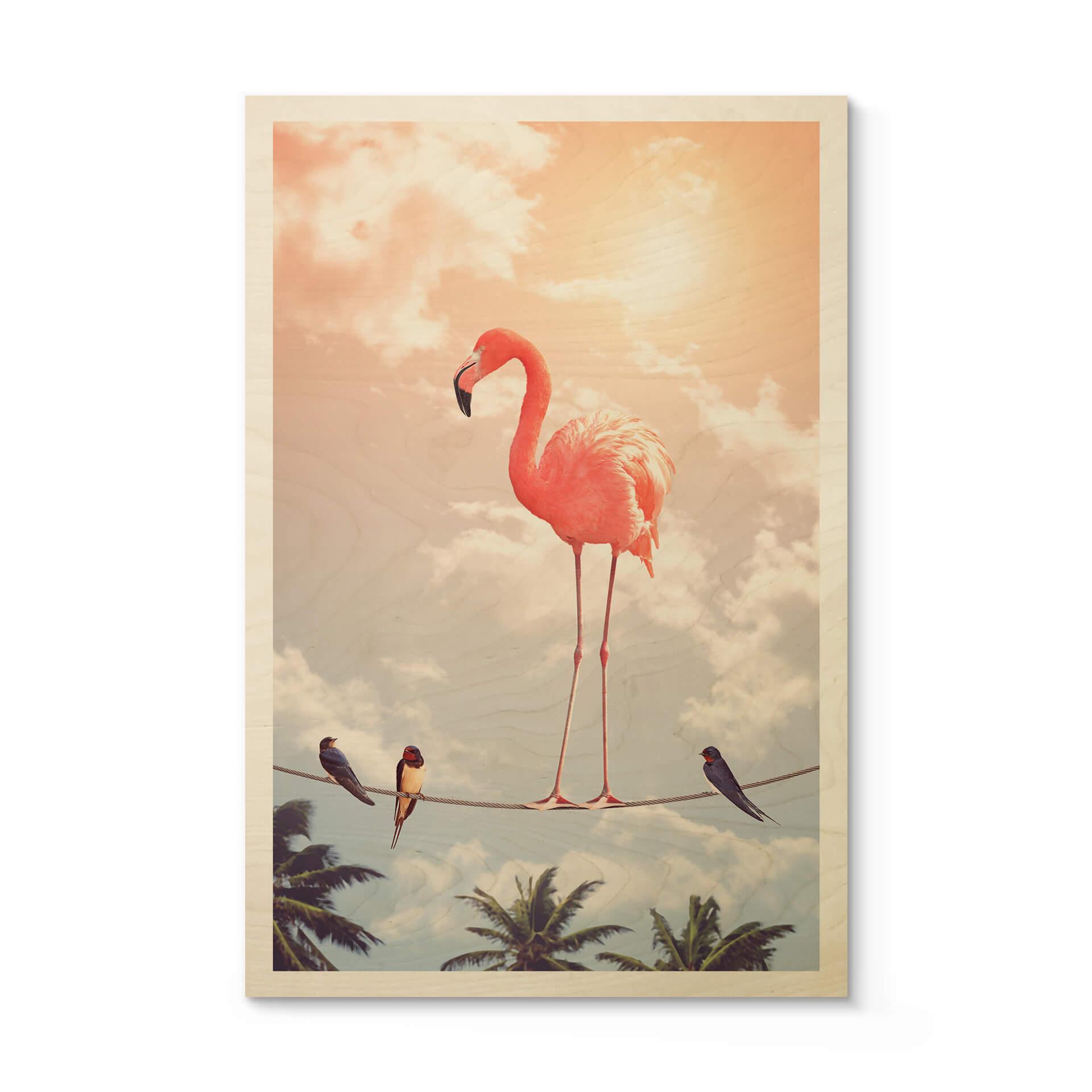 Løst billede af træ - Flamingo og venner