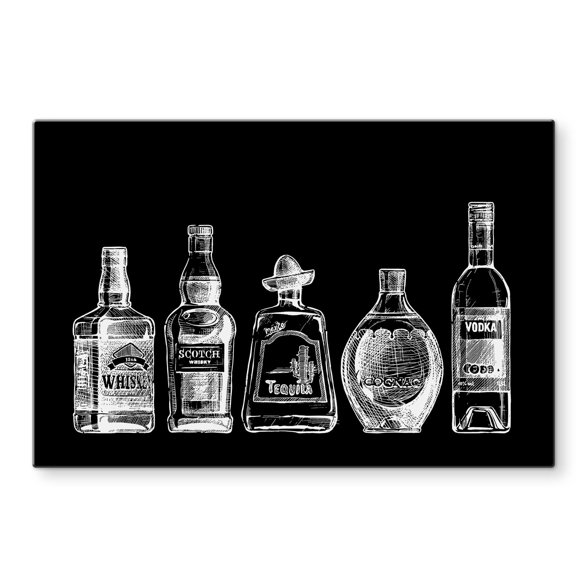 Tableau sur verre 5 Bouteilles pour s'amuser - Noir