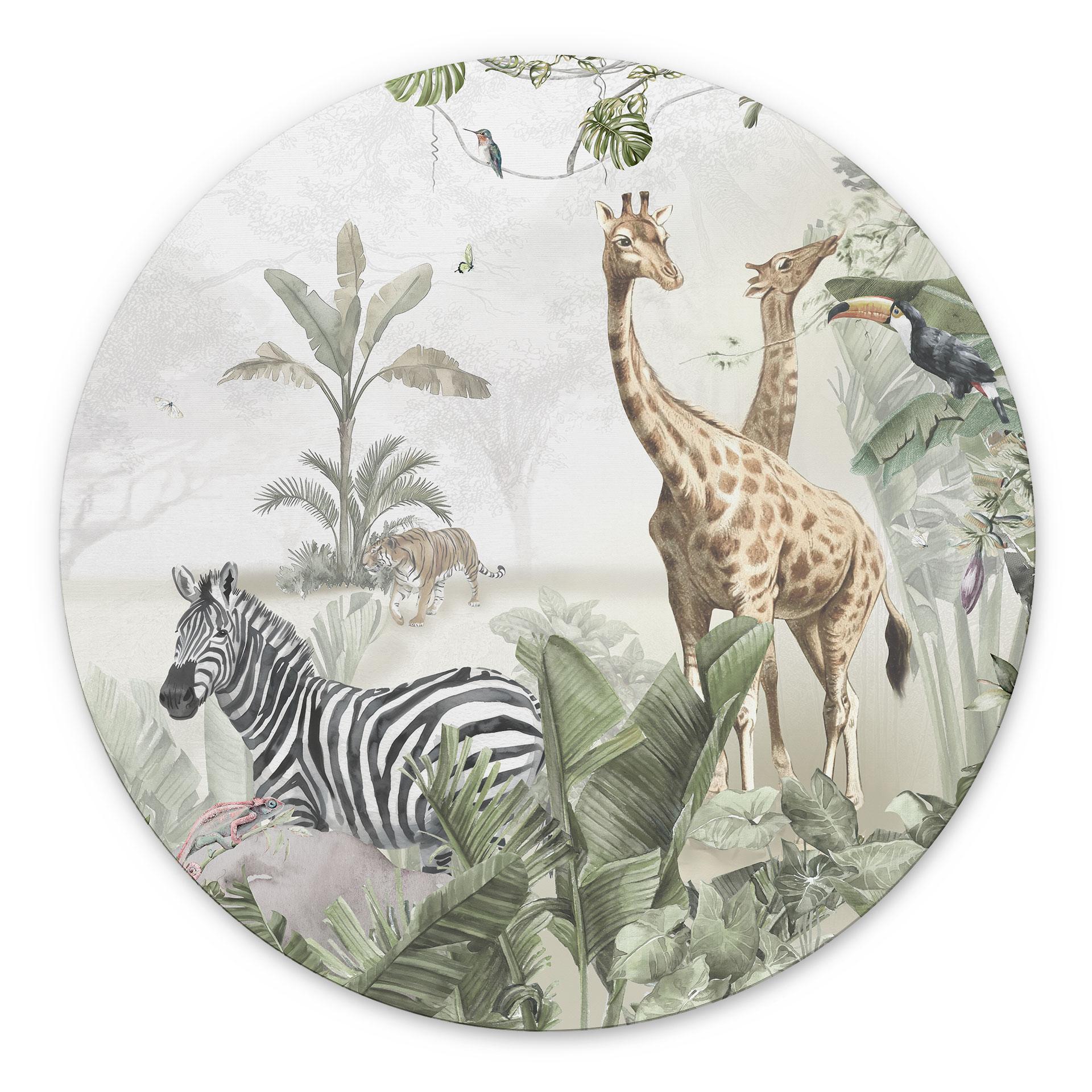 Wanddecoratie jungle dieren op een Afmeting - Ms Tiff - Alu-Dibond - Rond