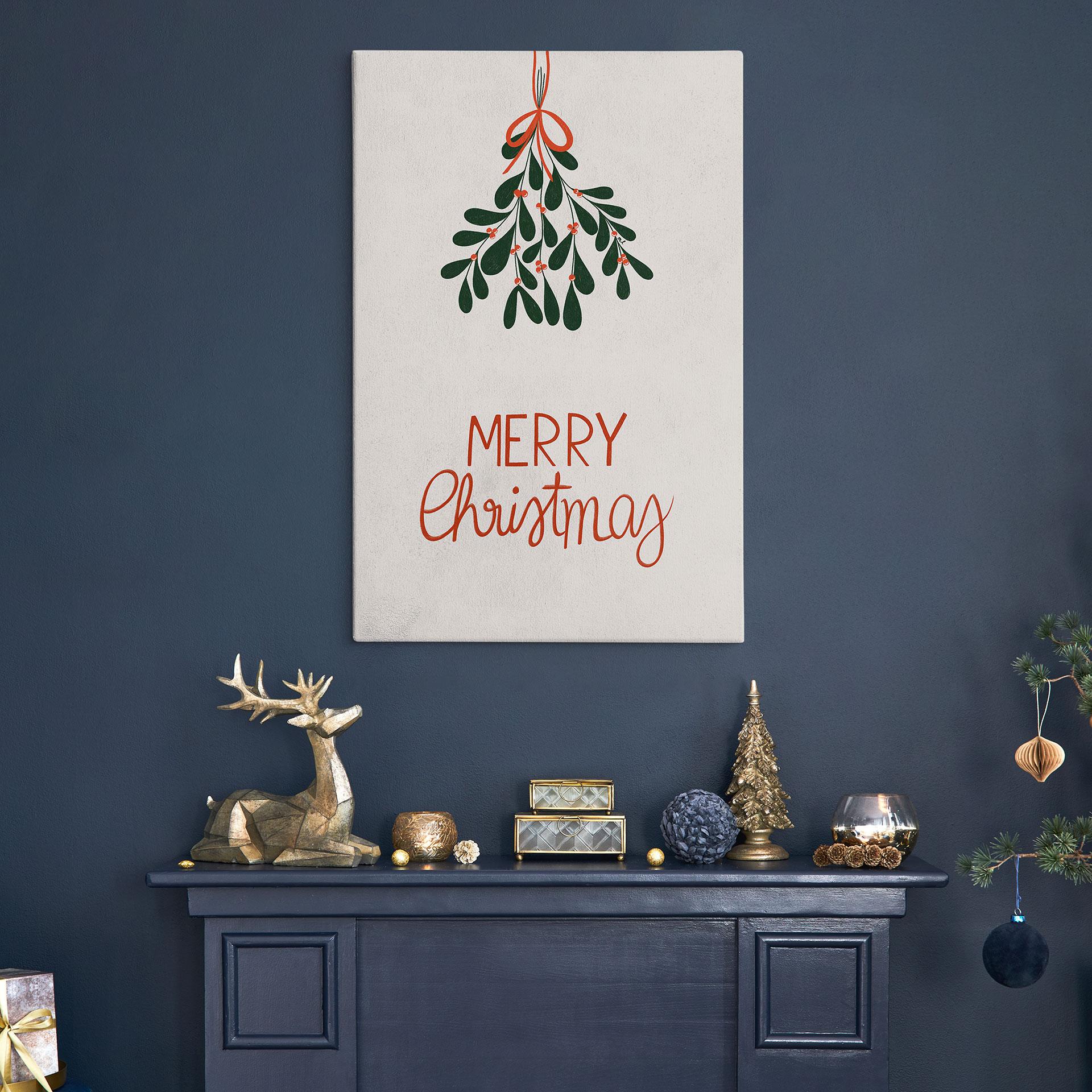 Canvasbillede Glædelig jul med mistelten - Menina Lisboa