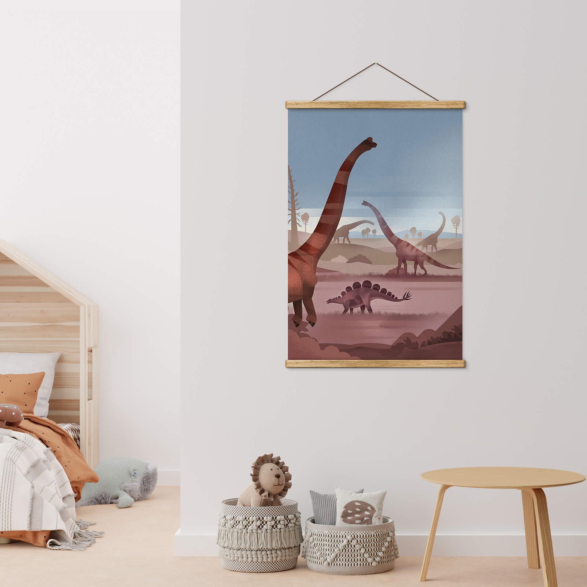 Obraz tkaniny W krainie dinozaurów - brązowy