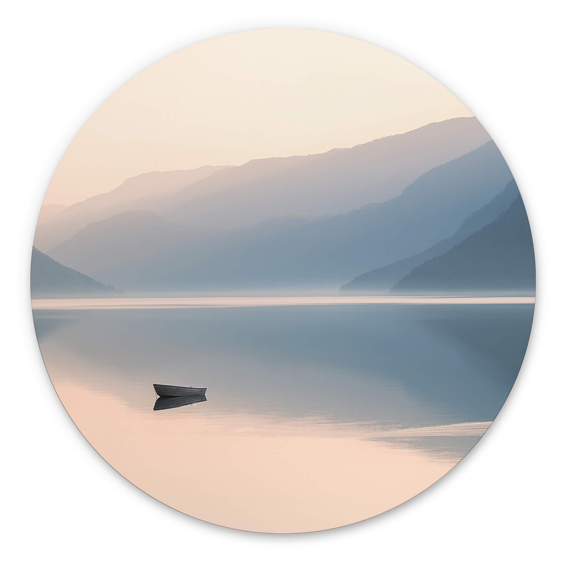 Tableau sur alu-Dibond rond Davidsson - Lac et montagnes en harmonie pittoresque