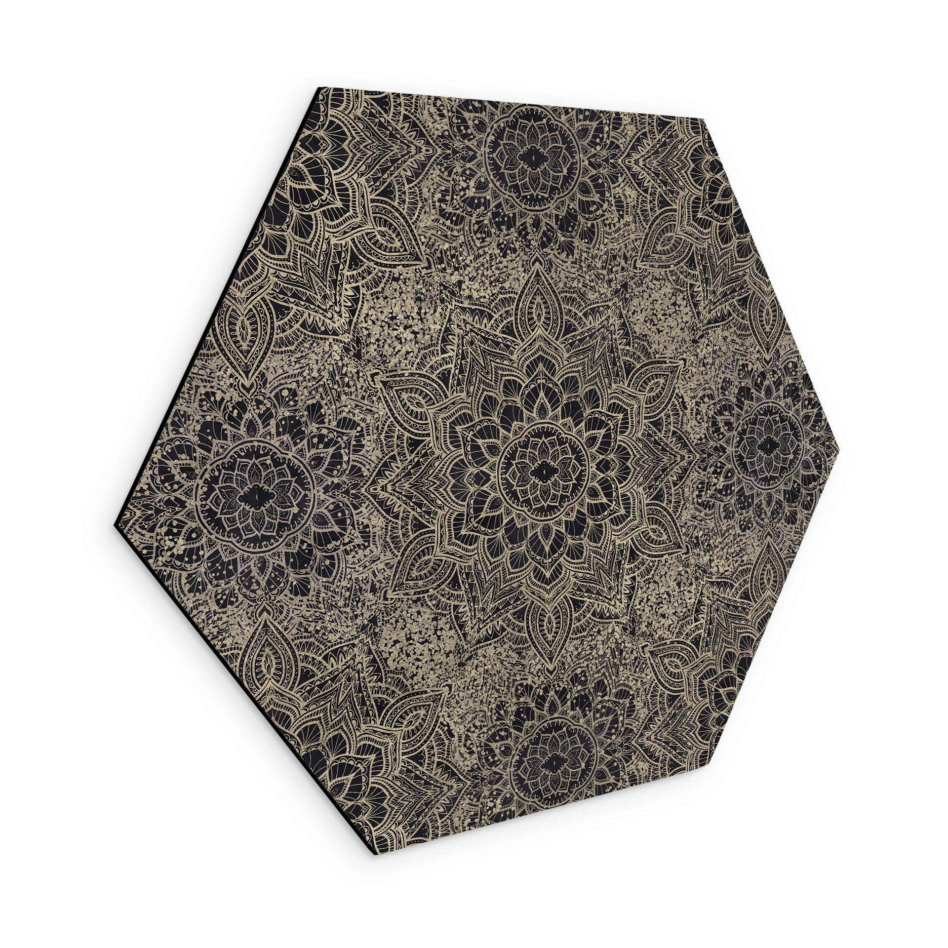 Sekskantet Billede Mandala Boho antik guld - Bloomery Decor - aluminium dibond