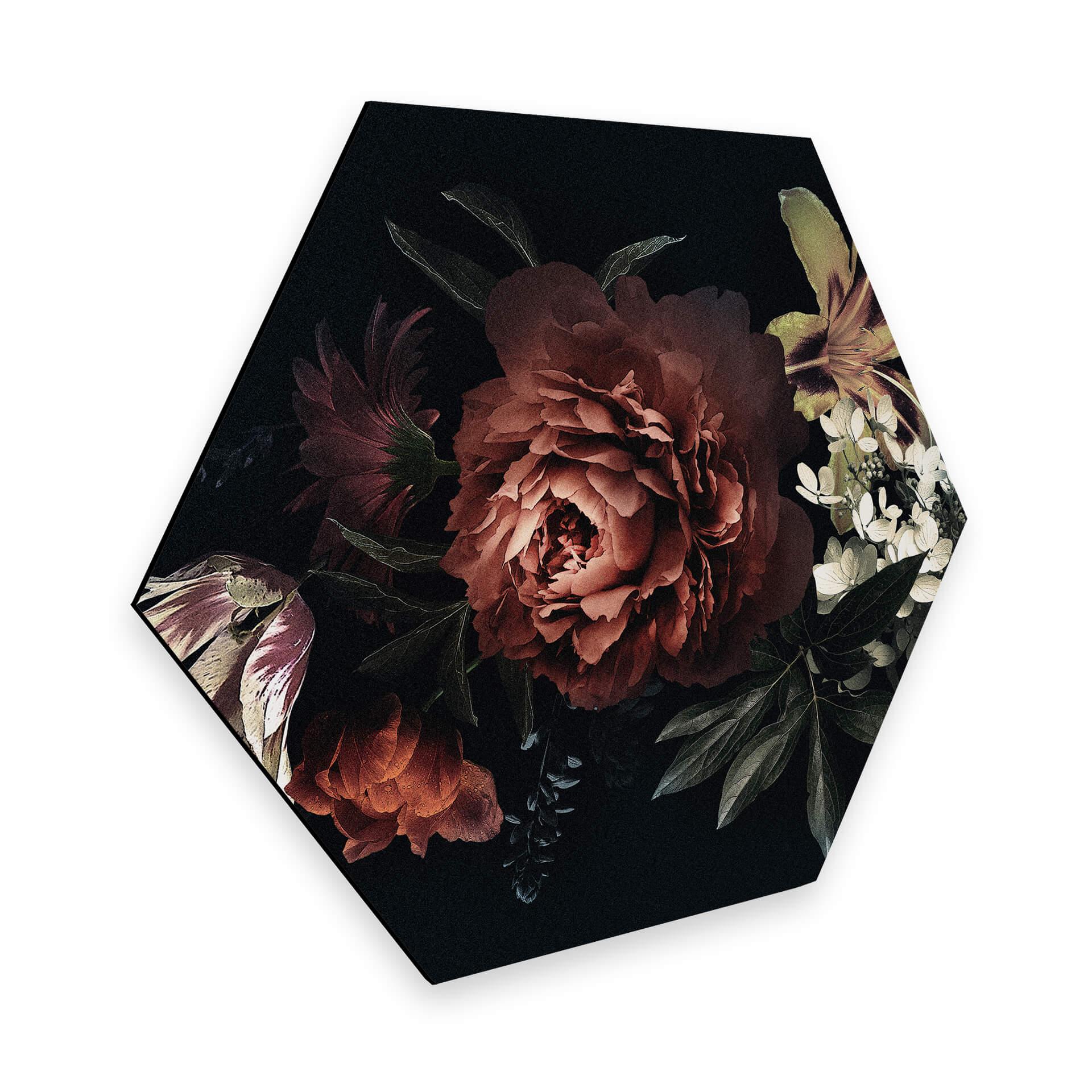 Hexagon Dibond Bouquet of Red Flowers