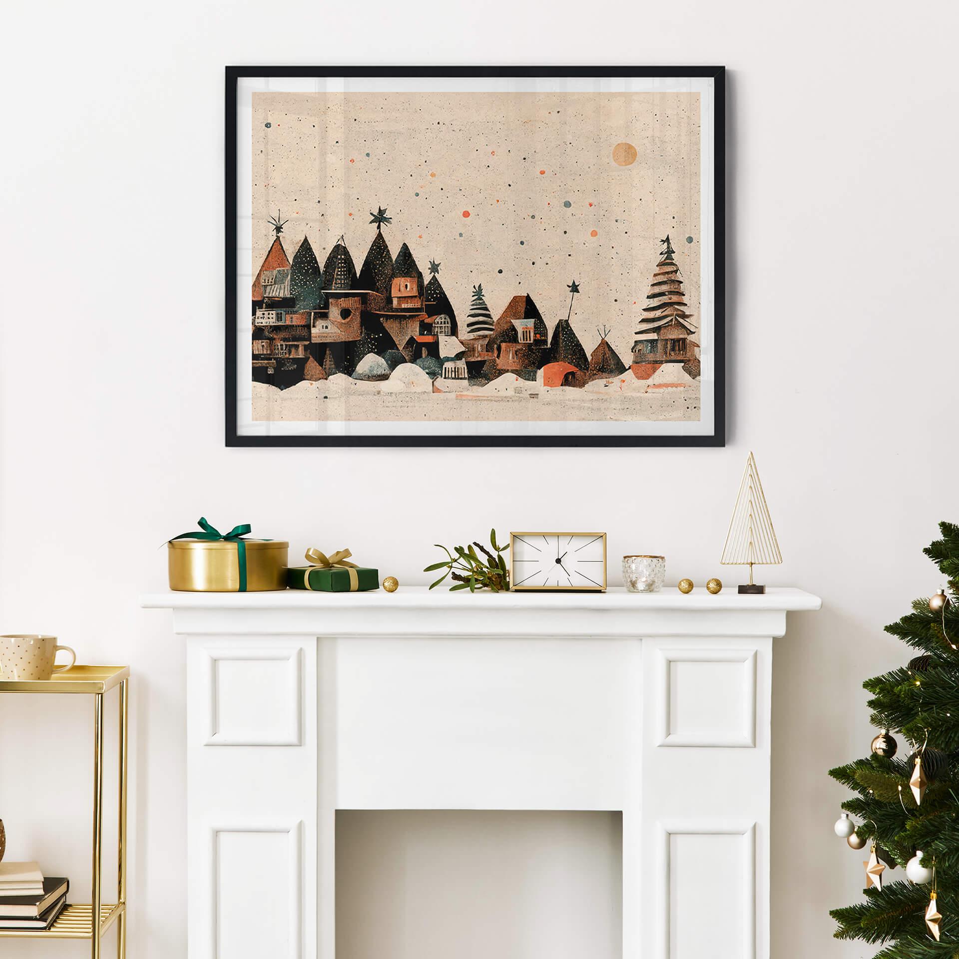 Plakat Vinter - juleby - træbarn