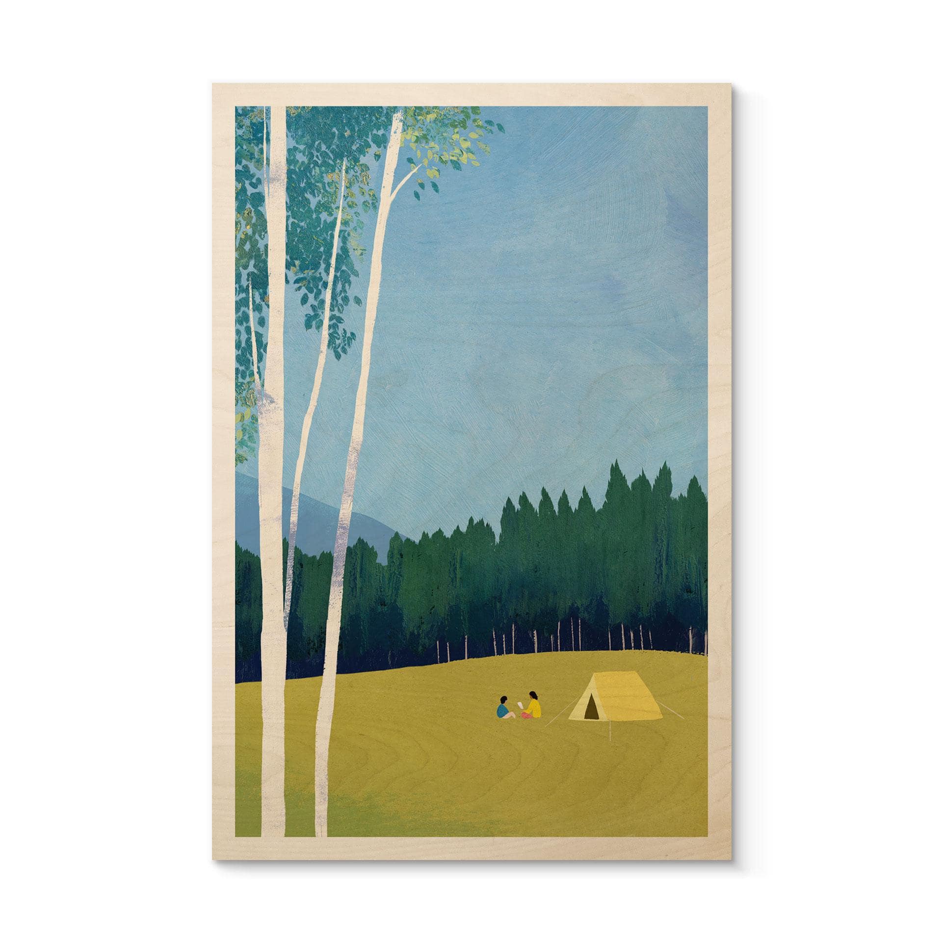 Tableau sur bois Camping au bord de la forêt - Rivers