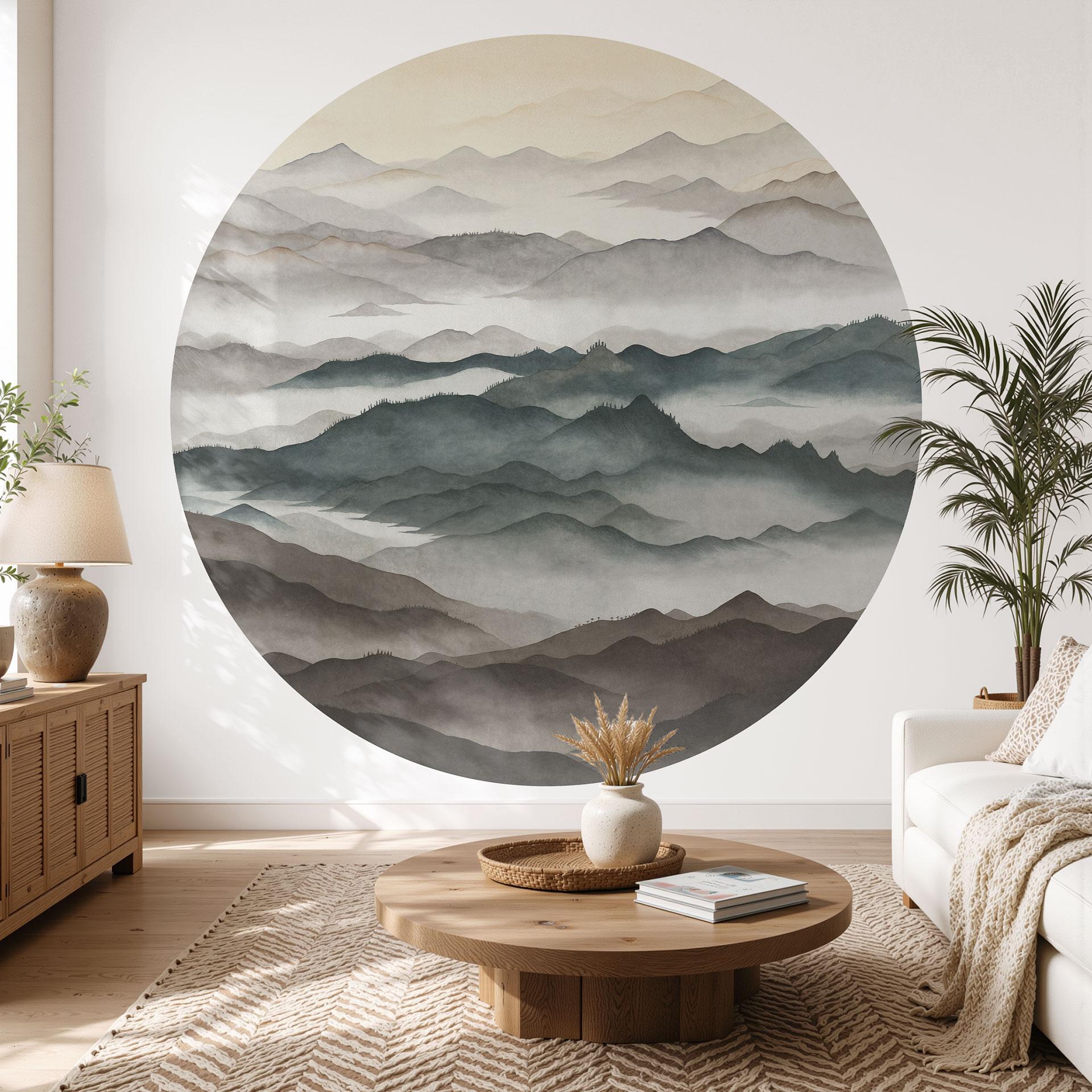 Fotobehang Roerich Light - Nevelig Berglandschap - Sir Edward x Grigory Gladarev - Rond