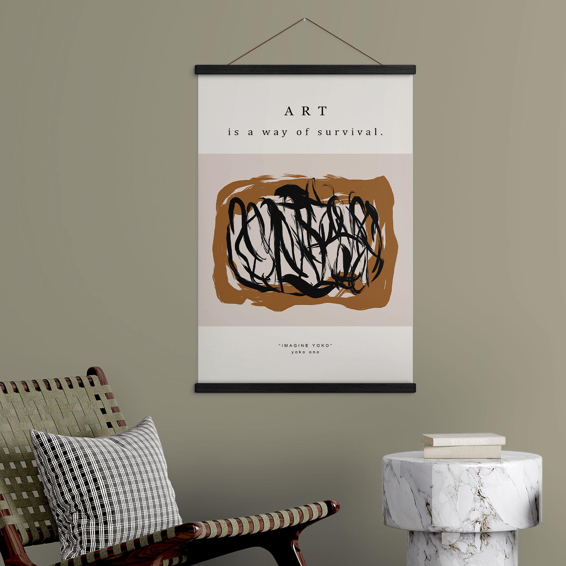 Tekstil plakat Sorte penselstrøg - Imagine Yoko - Treechild