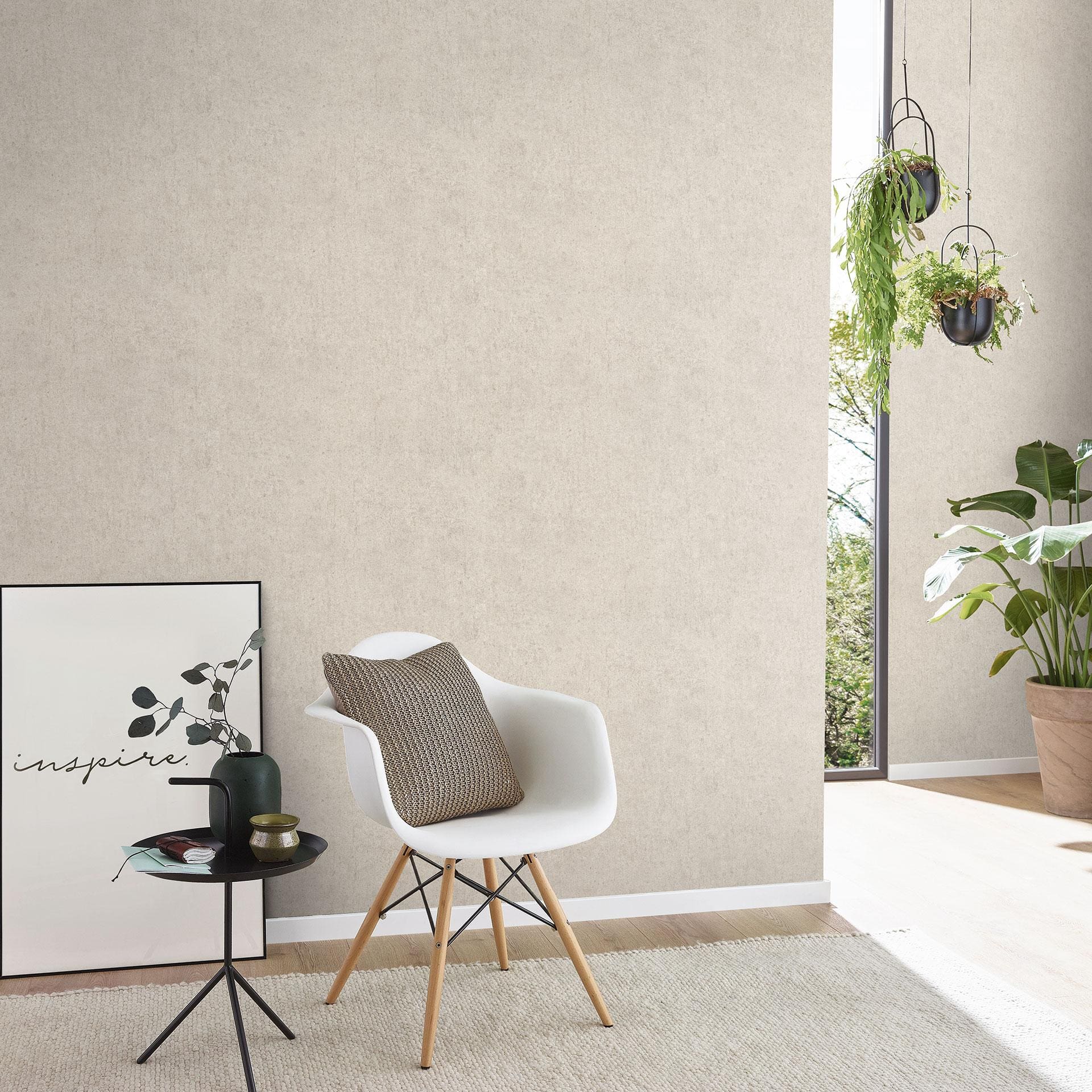 Non-woven tapet med betonmotiver, ensfarvet, taupe