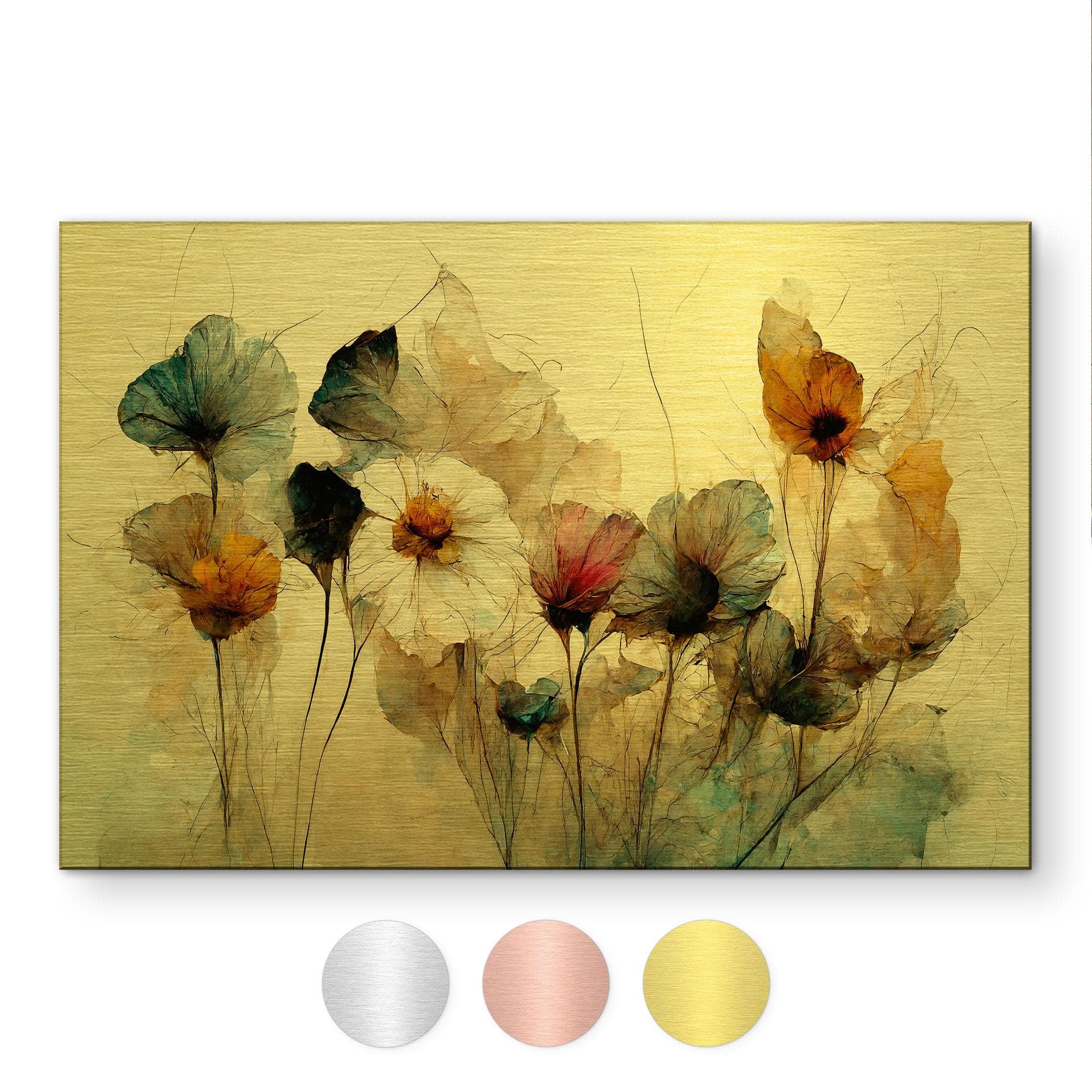 Geborsteld Alu-Dibond met goud-, zilver- & kopereffect - Boeket droogbloemen - Treechild