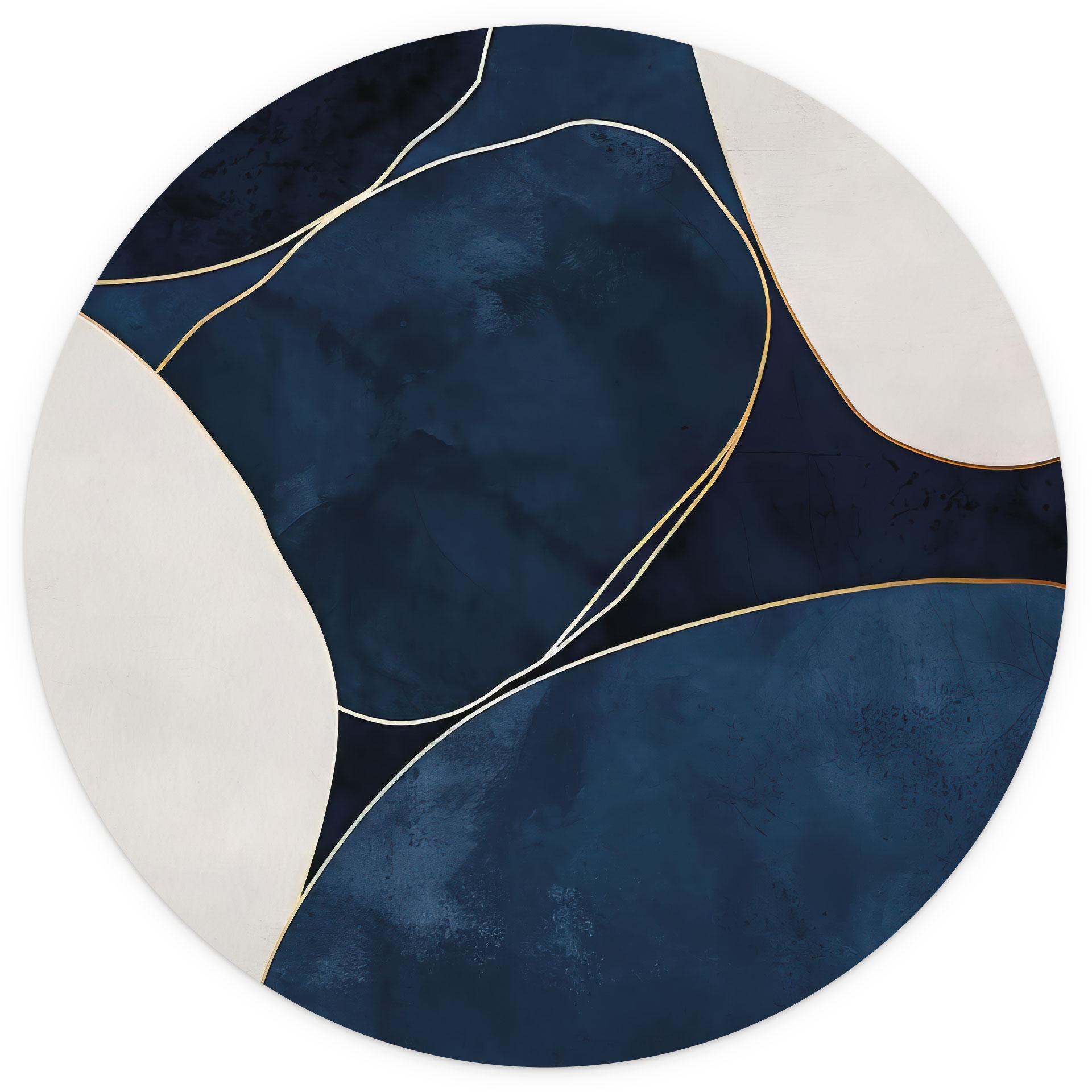Behangcirkel Geometrisch evenwicht in blauw en wit - Paksoylu - vliesbehang/zelfklevend vliesbehang