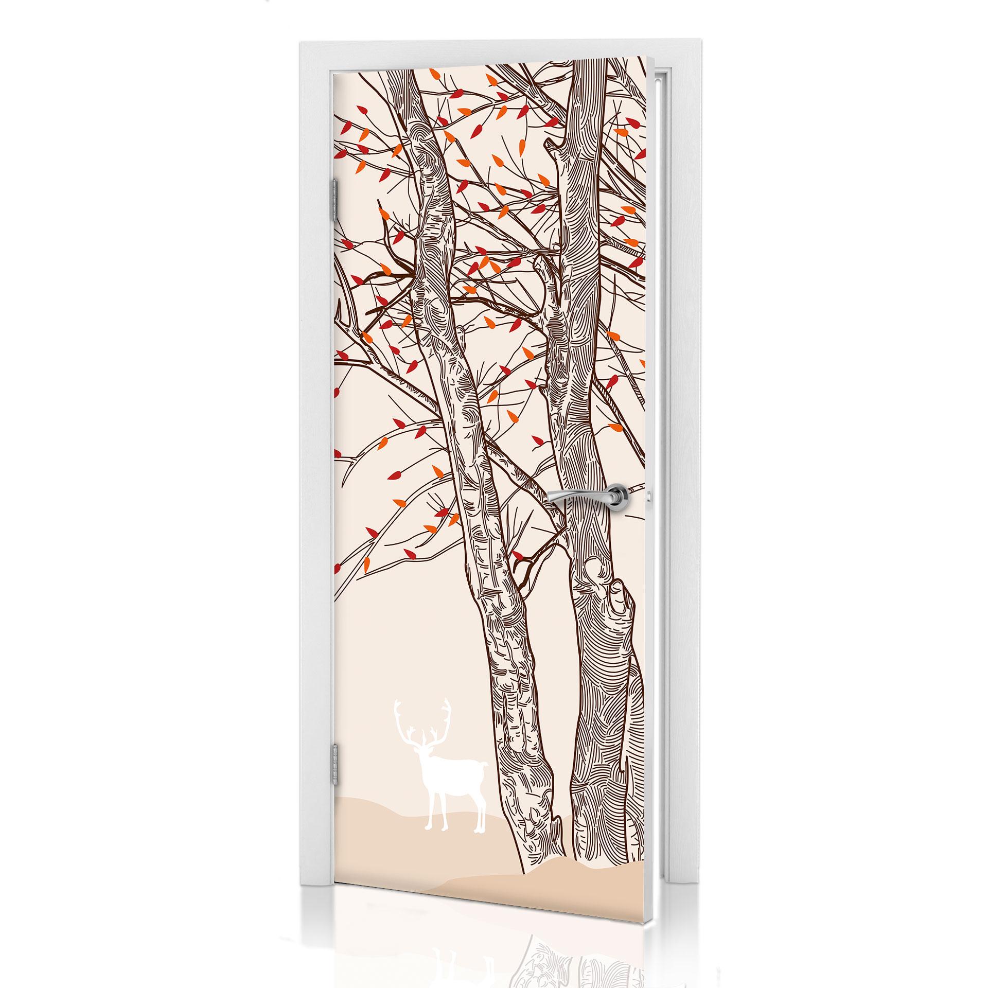Puerta de diseño ciervo en el bosque 91x200 cm