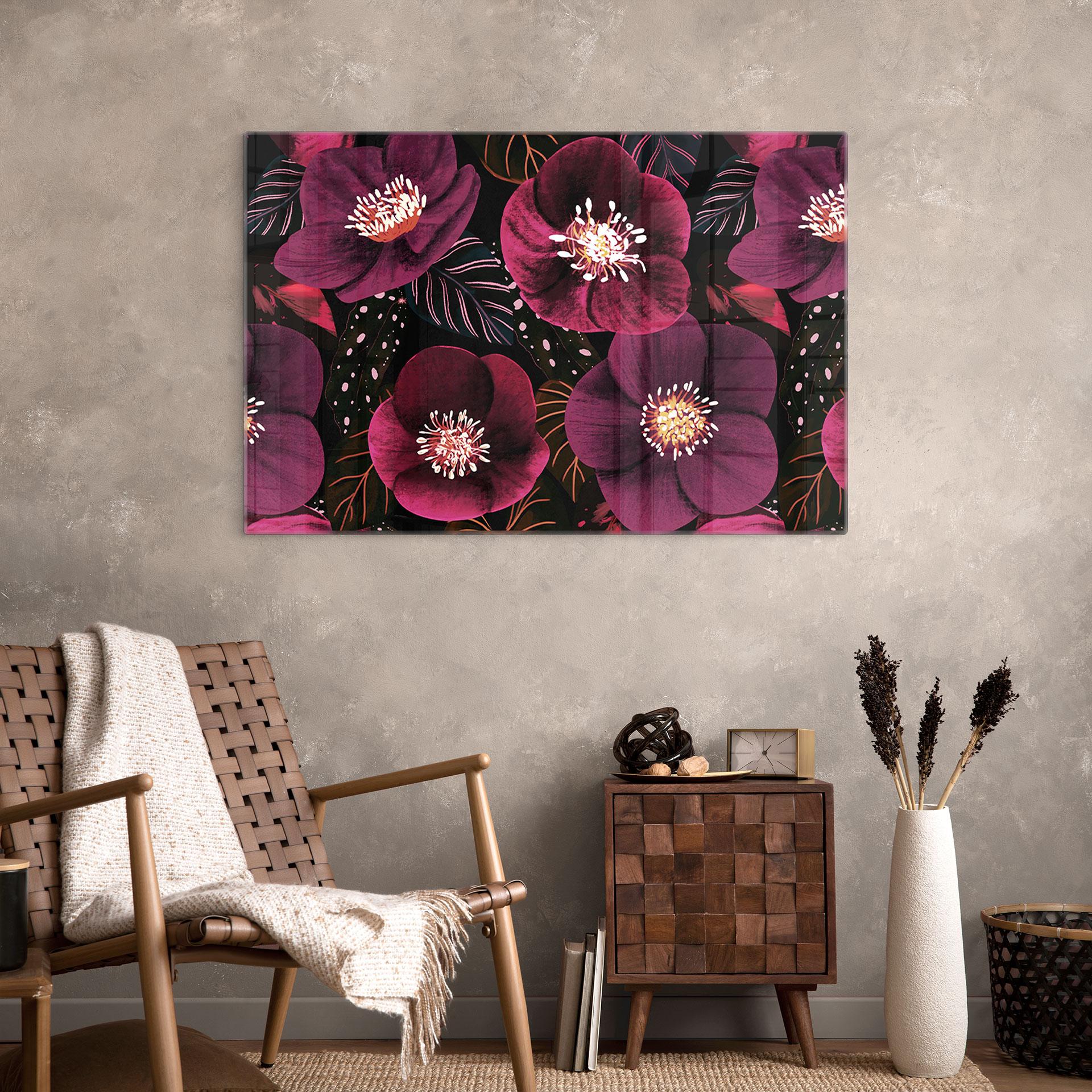 Glasbillede - Blomsterpragt i lilla toner - Anis illustration